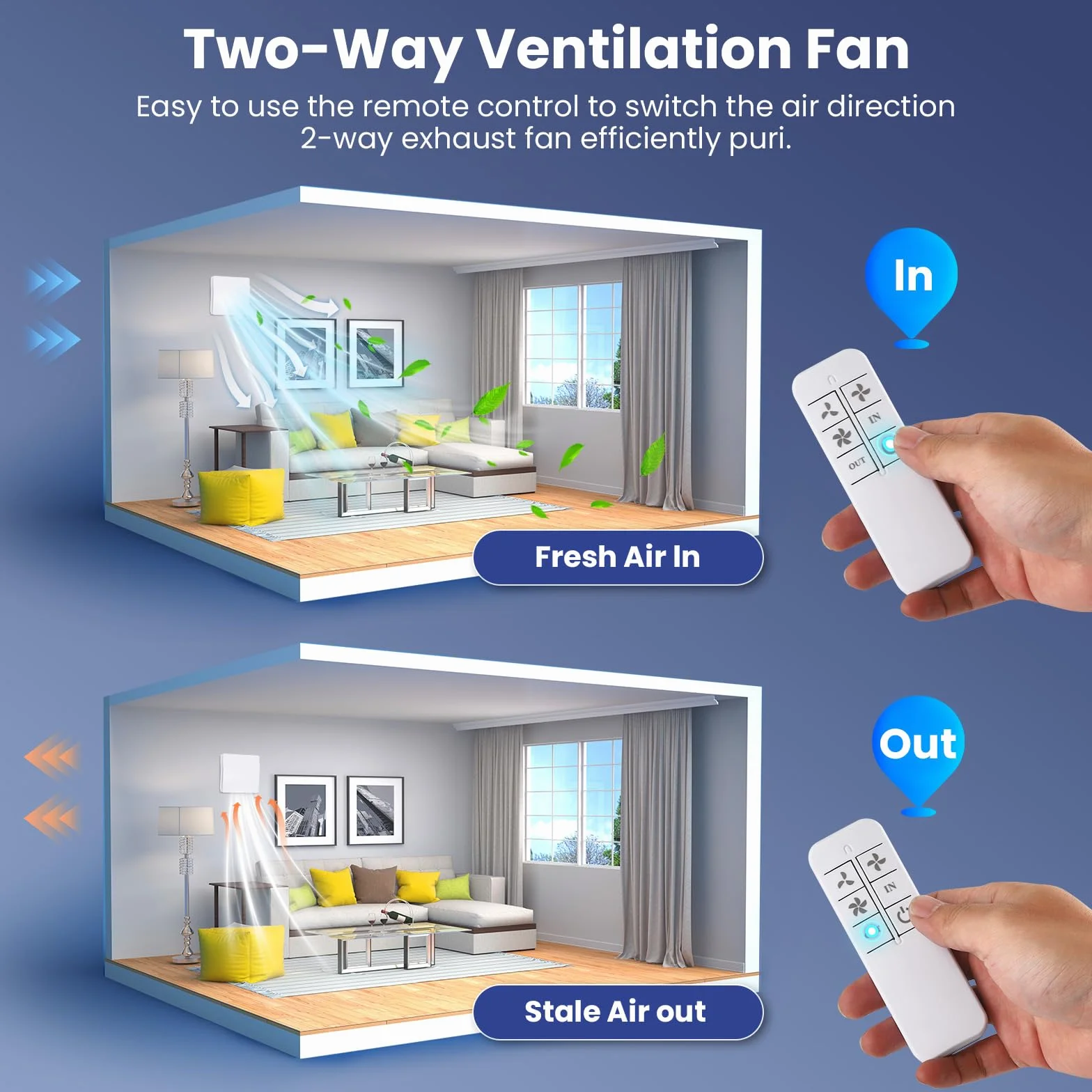 Ventilador extractor de 100 mm VMC para baño, 130 m³/h, ahorro de energía, con mando a distancia, 2 direcciones, 3 velocidades, potente ventilación, para baño, cocina, inodoro