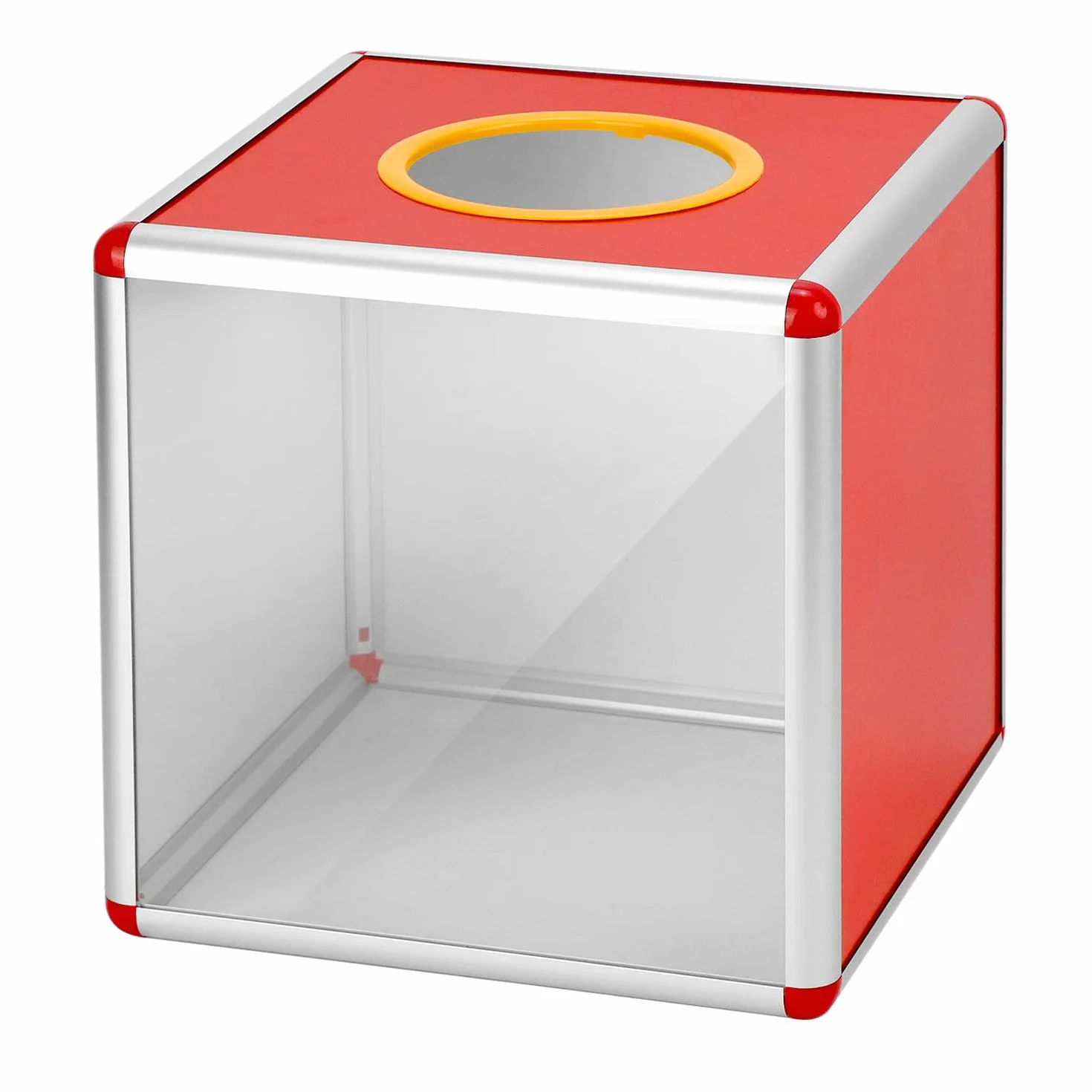 QWORK® Urna transparente 25 cm con ranura, caja de recogida con marco de aluminio y paneles acrílicos, para votación, sugerencias, donaciones y encuestas