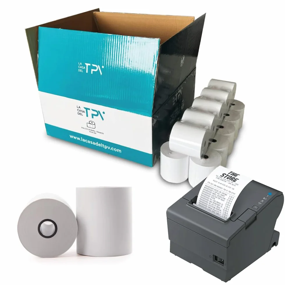 Papel Térmico 80x80 mm - 50 Rollos Papel Impresora Térmica y TPV - Hojas para Tickets - Compatible Impresora, Caja Registradora y Básculas - Sin Bisfenol A - 60 Gr - 50 Metros/Rollo - La Casa del TPV