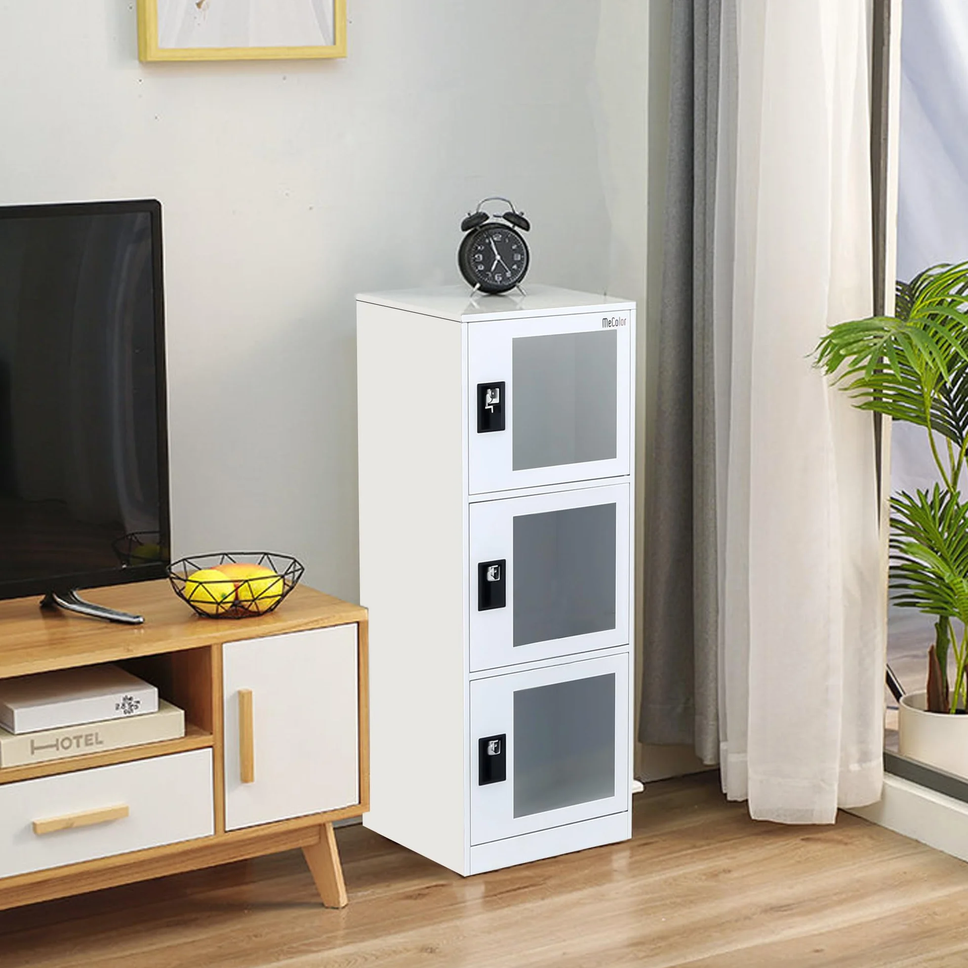 MECOLOR Taquilla Vertical Transparente con Candado, Casillero Metálico 2 o 3 Niveles Blanco
