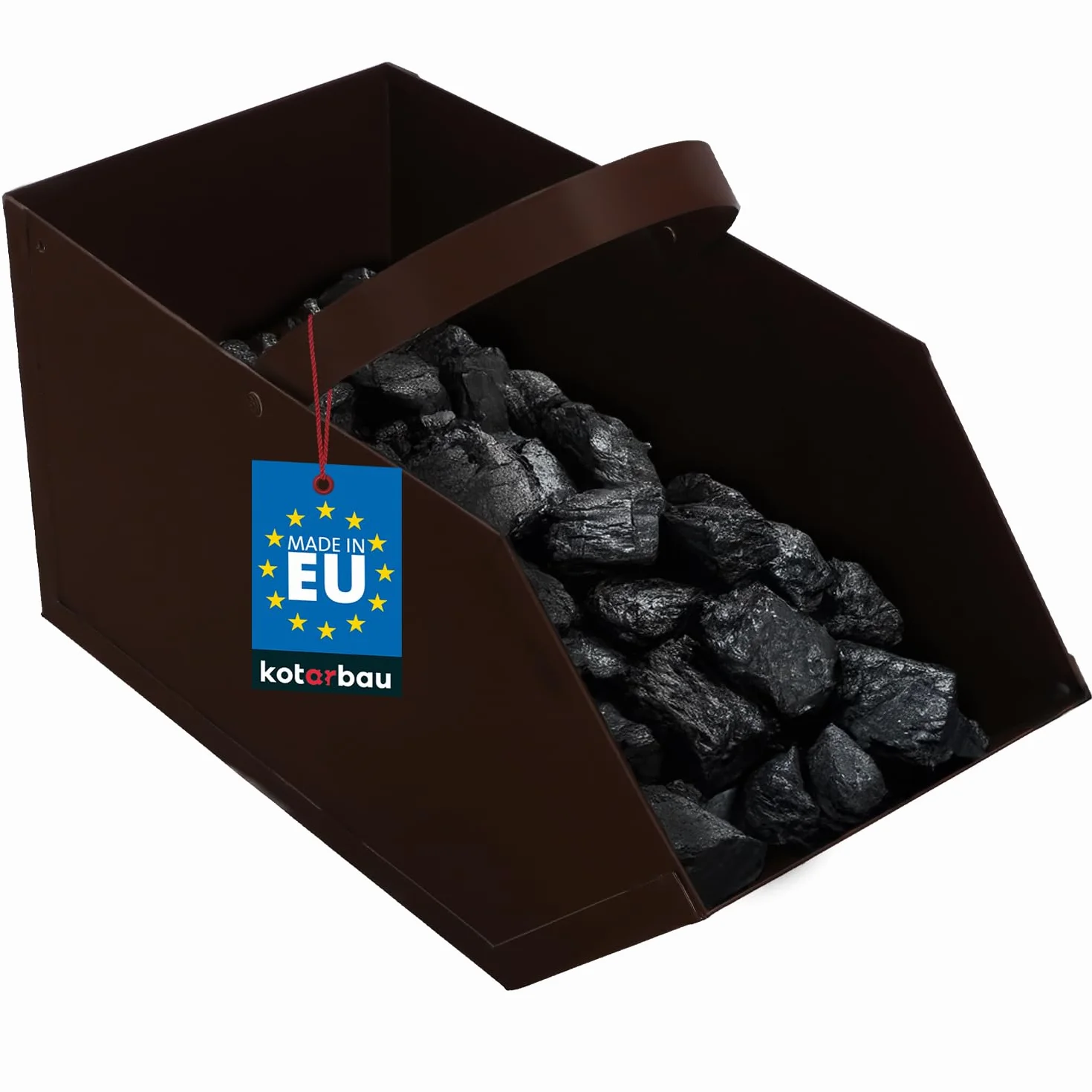 KOTARBAU® Caja para cenizas, Recipiente con asa, Accesorio de chimenea, Ideal para transportar ceniza, leña o carbón, Cubo, Bandeja, Ideal para estufa, chimenea, barbacoa, Acero, Marrón