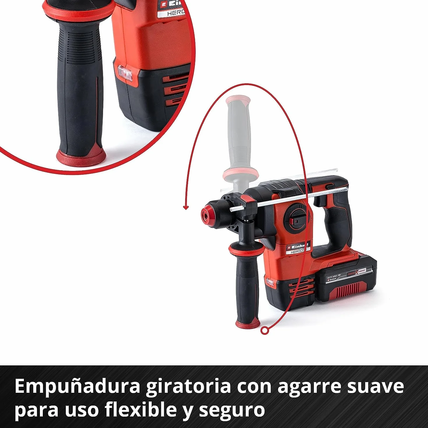 Einhell Martillo percutor a batería HEROCCO Power X-Change, Li-Ion, 18 V, 2.2 Joule, 18 Nm, motor sin escobillas, mecanismo impacto neumático, toma SDS+, incl. E-box, sin batería ni cargador