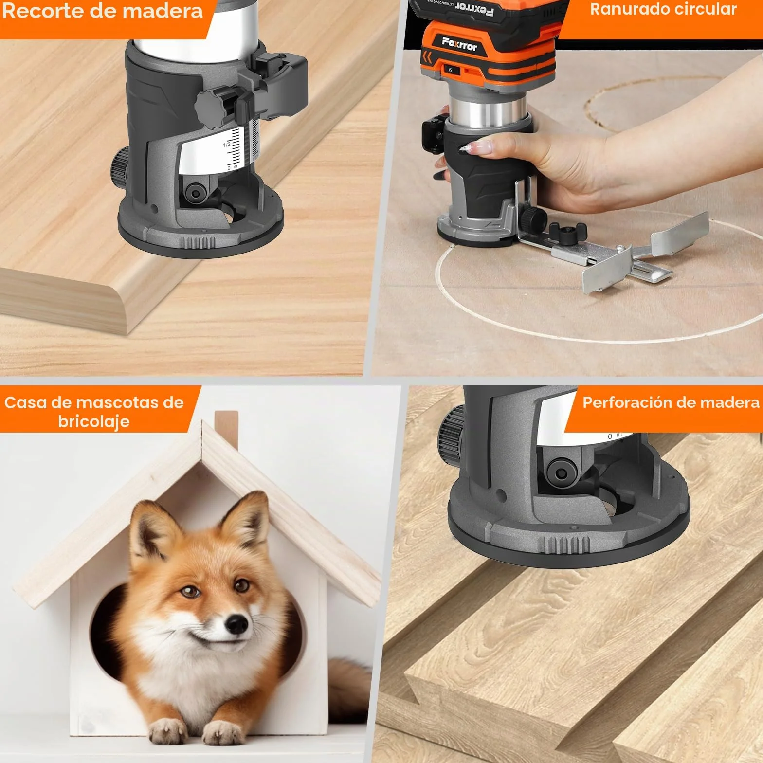 Fresadora de Madera Compatible con Makita 18V Batería, Fresadora de Mano con 6 Velocidades, Motor Sin Escobillas, 30000 RPM, 5 Piezas Fresas (Sin Batería)