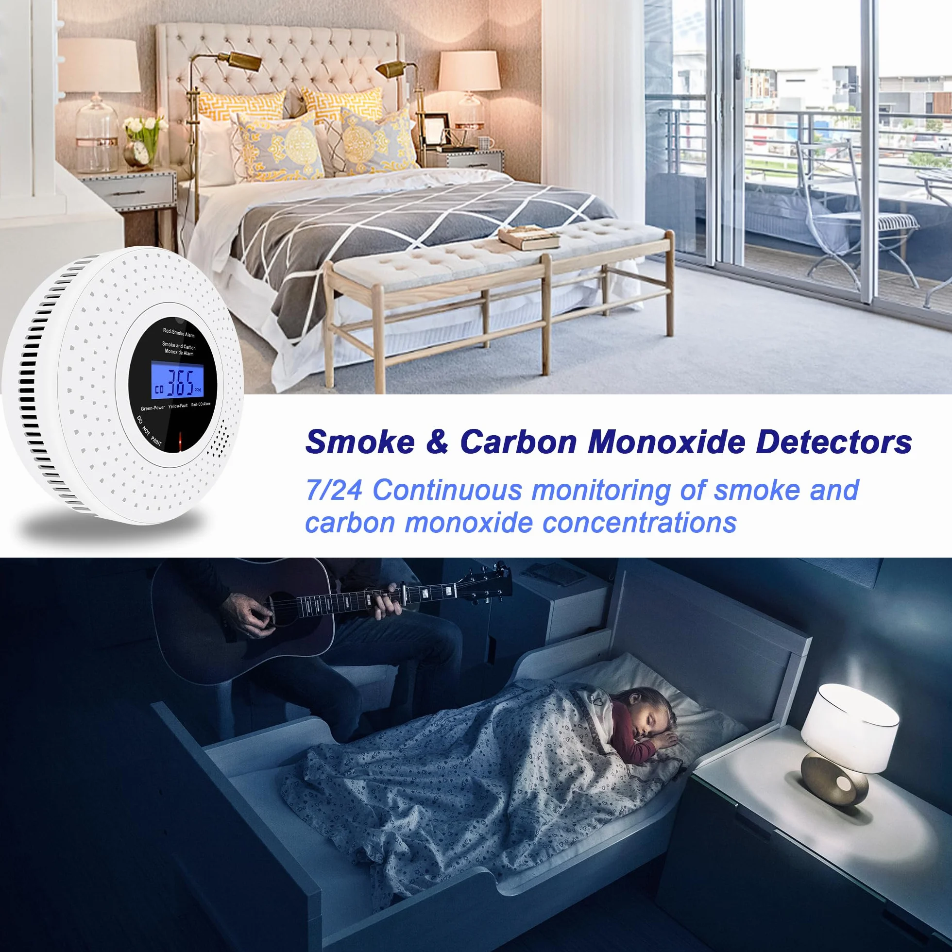 Detector Combinado de Humo y CO, Detector de Humo de Monóxido de Carbono Independiente, Alarma de Humo con Batería AA Reemplazable, Alarma de Humo y CO, Botón de Prueba, 1 Pieza