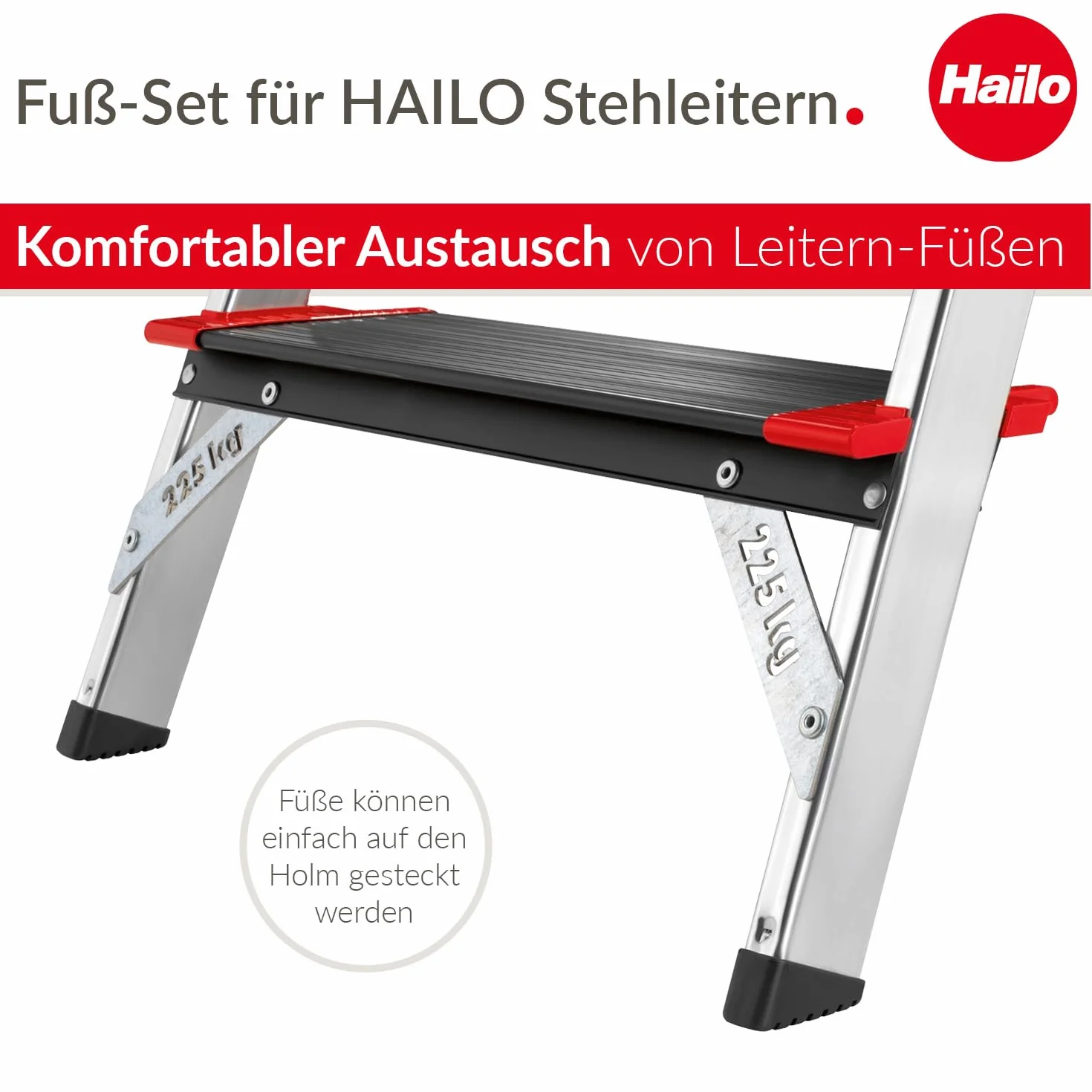 Hailo Juego de pies para escalera Hailo - Pies de repuesto para escaleras domésticas Hailo como L20, L40 BasicLine y L50, L60 StandardLine - 43 x 20 y 35 x 20 mm - 4 x patas de escalera - Negro