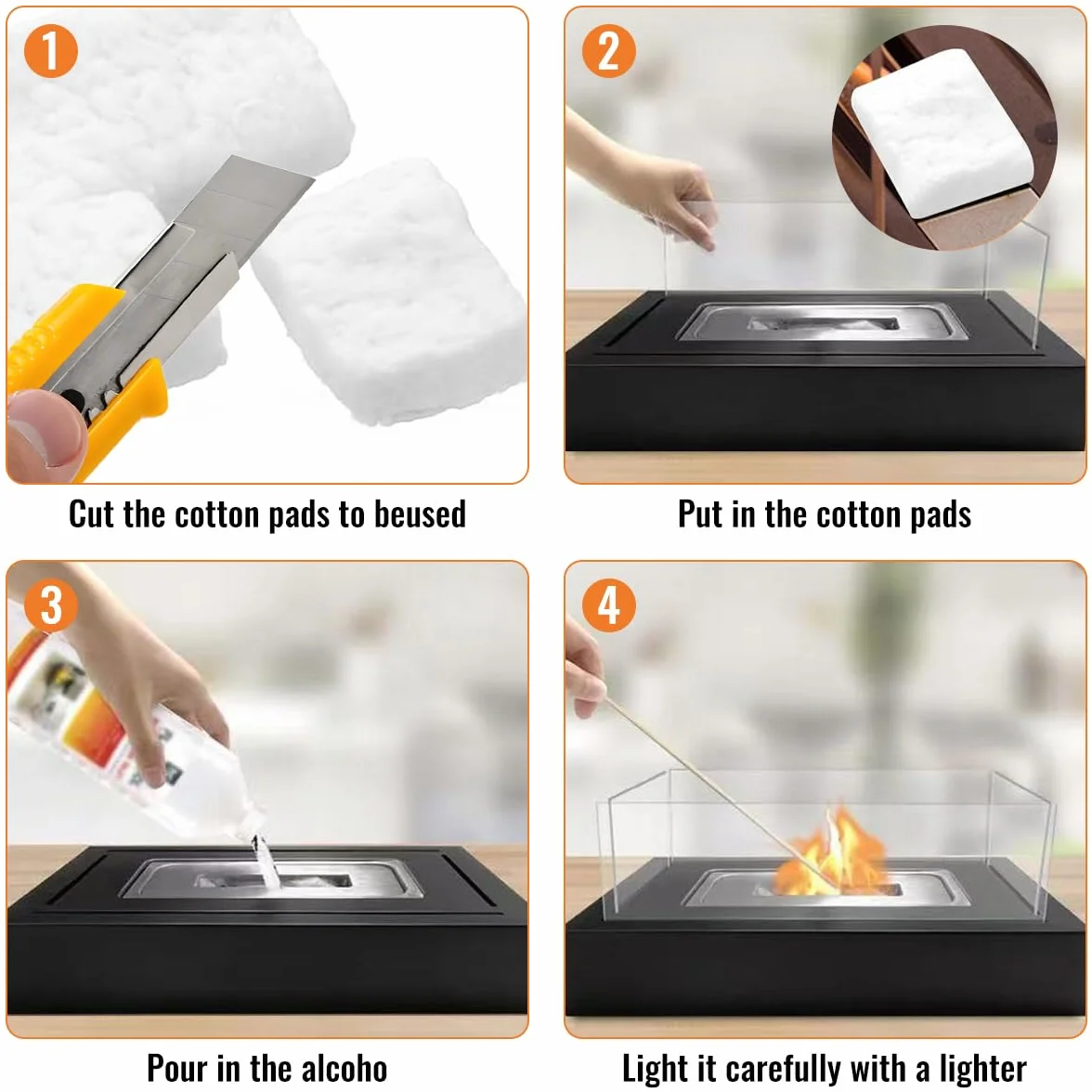 Lana cerámica de 6 piezas – Lana cerámica para chimenea de bioetanol y chimenea de mesa de bioetanol, resistente al calor, cortable, ideal para chimenea de mesa de etanol, alcohol de quemar y chimenea
