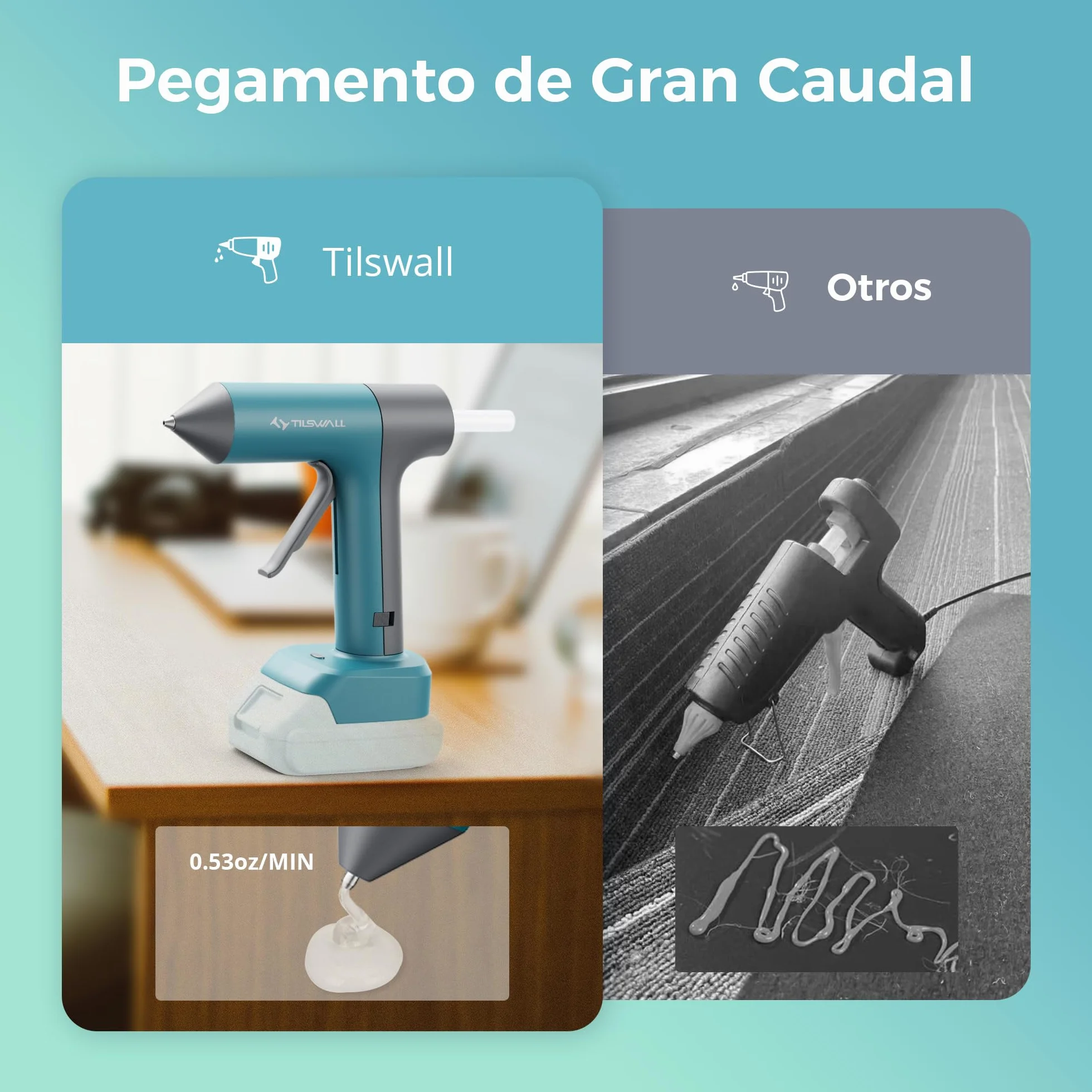 Pistola de pegamento caliente Tilswall compatible con baterías Makita 18V/20V, tamaño completo, precalentamiento en 90s, incluye 10 barras adhesivas (0.43 pulg.) (Baterías no incluidas)