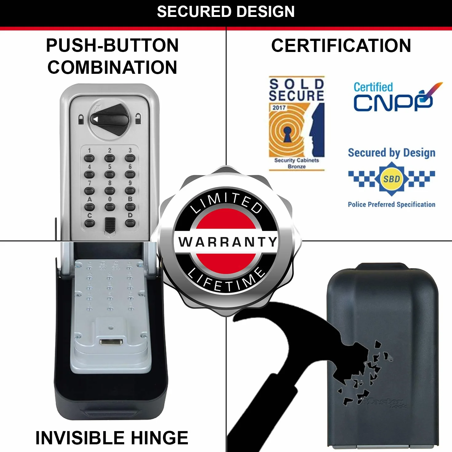 Master Lock Caja Fuerte para Llaves certificada [Extragrande][Montaje Mural] - 5426EURD - Caja de Seguridad Profesional