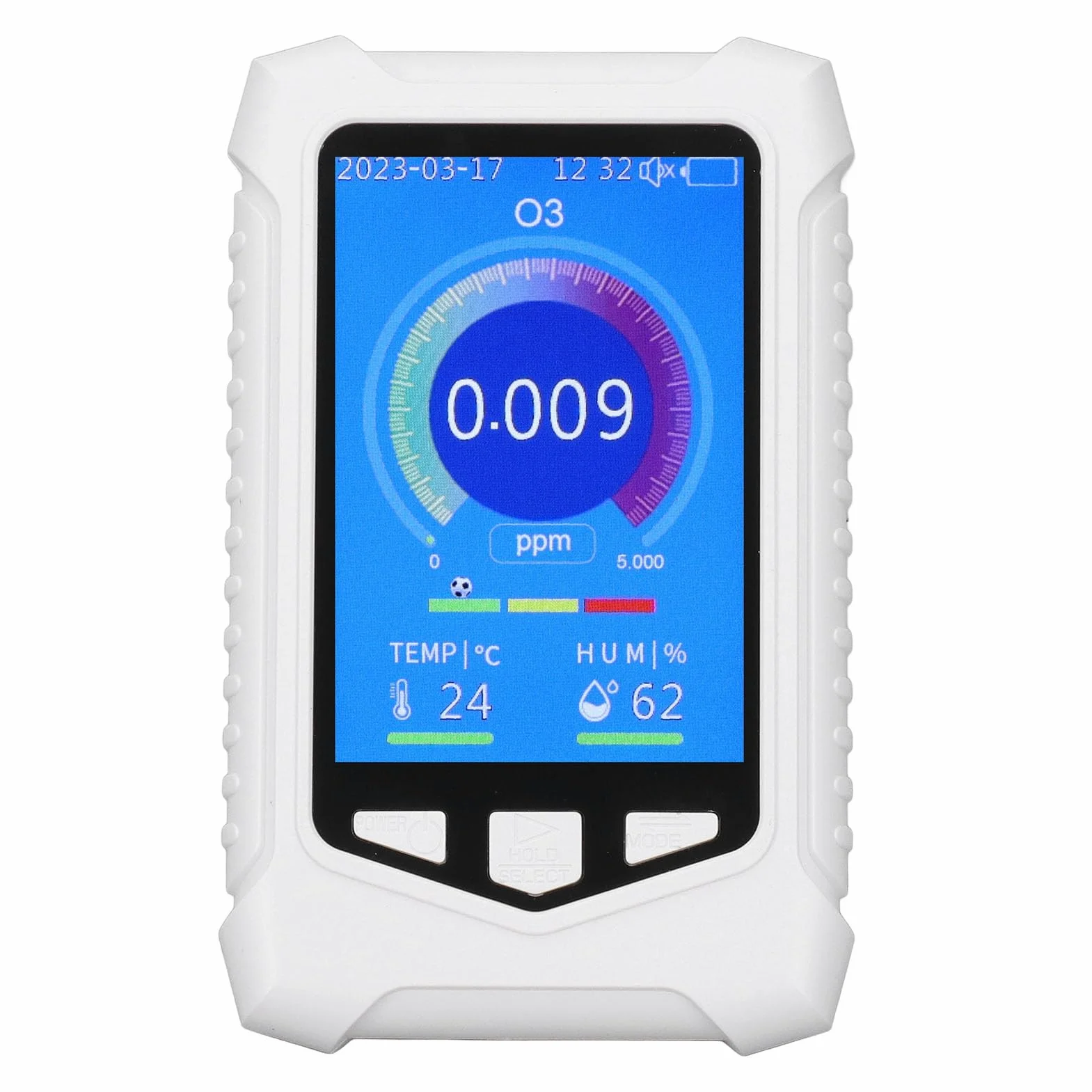 Detector de Ozono Portátil con Pantalla LCD, Medidor O3 en Tiempo Real, Autocalibración, Carga USB