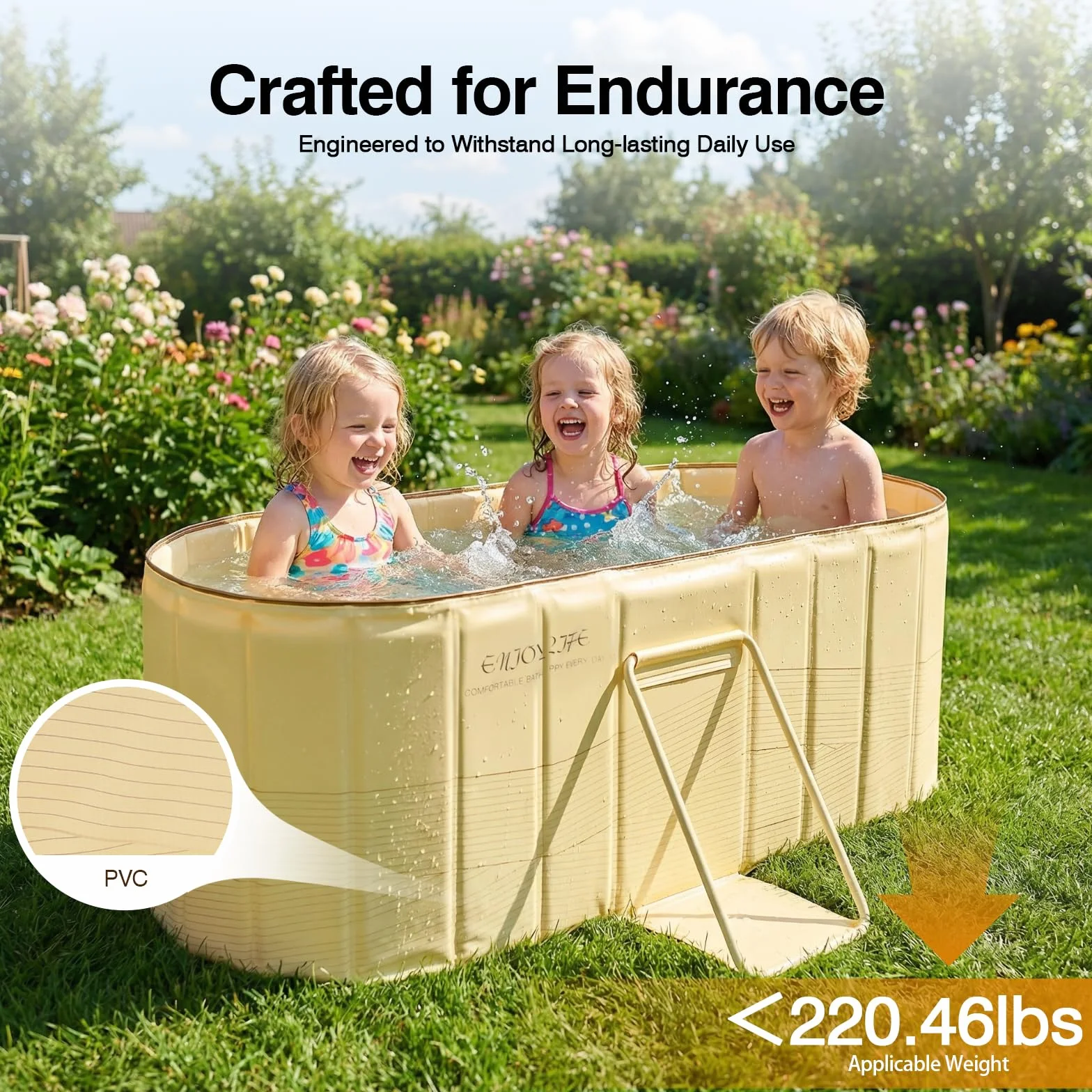 Bañera Plegable, Portátil de PVC, Spa Cómodo para el Hogar, Drenaje Rápido, Estable y Compacta, Ideal para Baño Caliente de Relajación y Ocio, 150x55x50cm