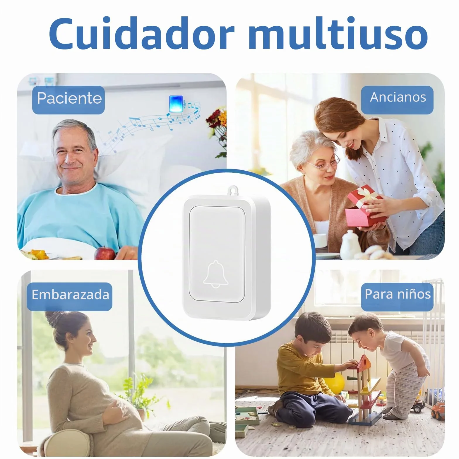 Timbre de puerta con flash fuerte con 7 colores de luz brillante y 4 volúmenes, timbres inalámbricos 183 metros, en casa/oficina, adecuado para ancianos, personas con discapacidad auditiva, 2