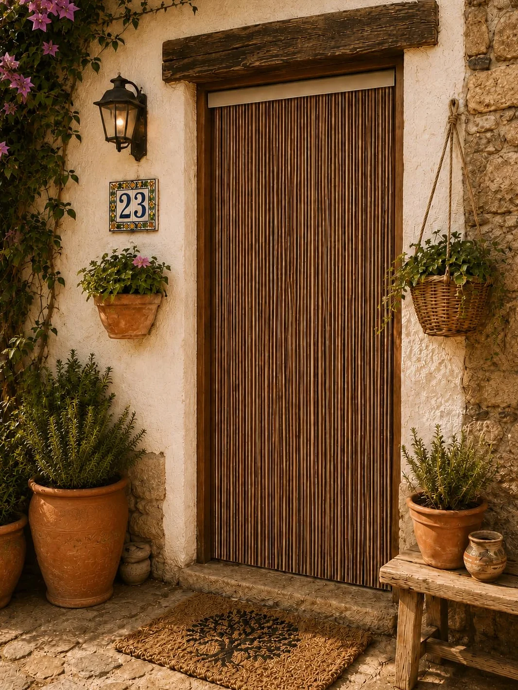Cortina de Puerta, Exterior e Interior, 90 x 210 cm, MARRON-BEIGE, PVC y aluminio, Evita la entrada de Insectos, bichos, fácil de instalar, Fabricada en España
