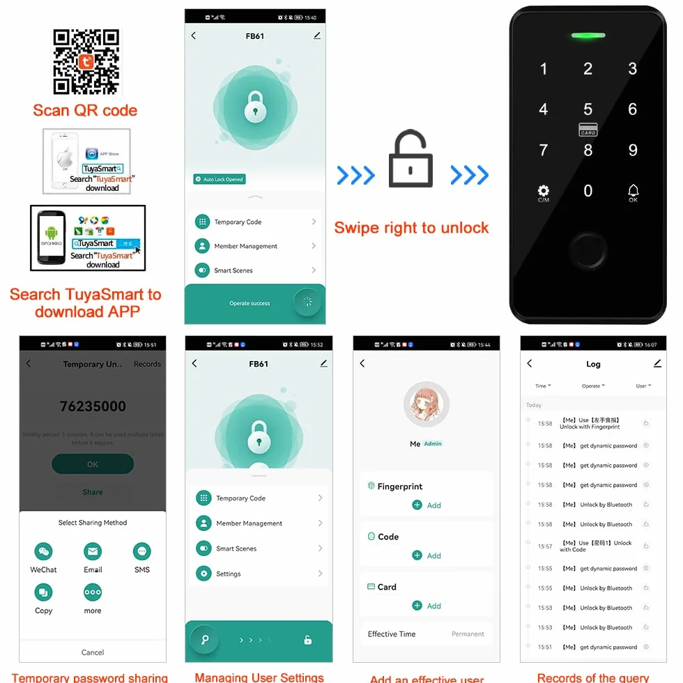 Fusyuly NFC Bluetooth Tuya Control de Acceso Teclado RFID IP68 Impermeable 13,56MHz Sistema de Huellas Dactilares Biométricas + Clave 10pcs