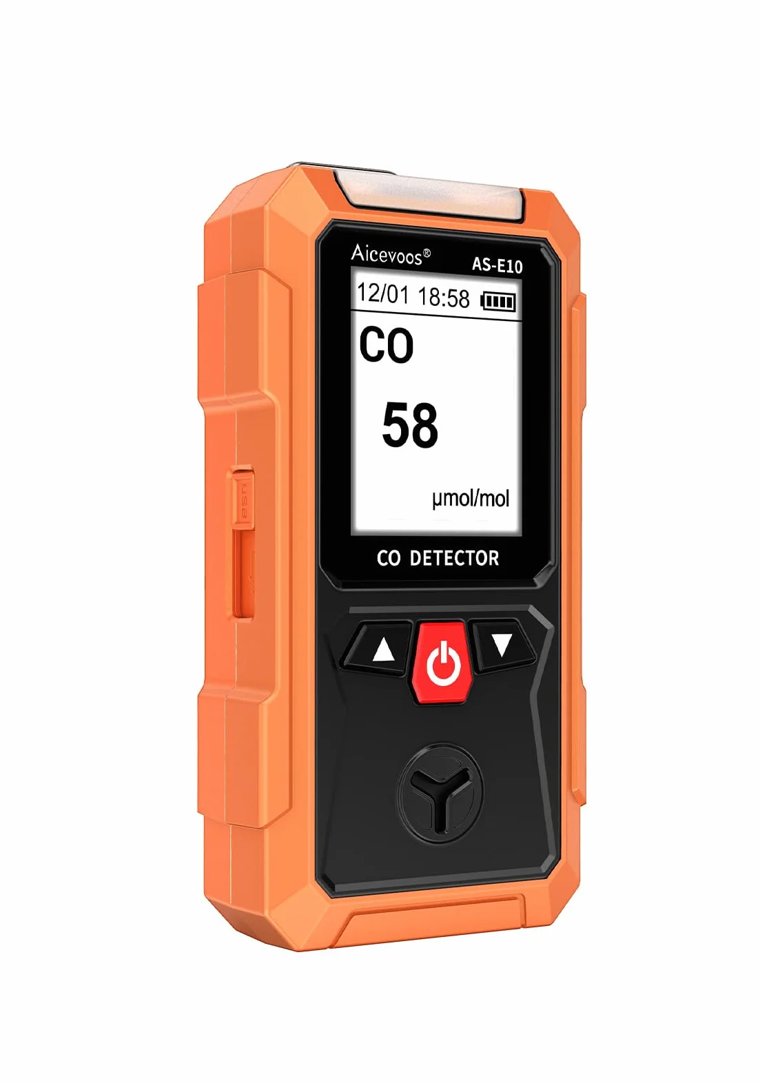 AS-E10 Detector de Monóxido de Carbono Portátil, Medidor Monóxido de Carbono con Alarma Sonora y Visual, 0-2000PPM, Alarma de CO, Pantalla LCD Retroiluminada, para Casa, Coche, Camping