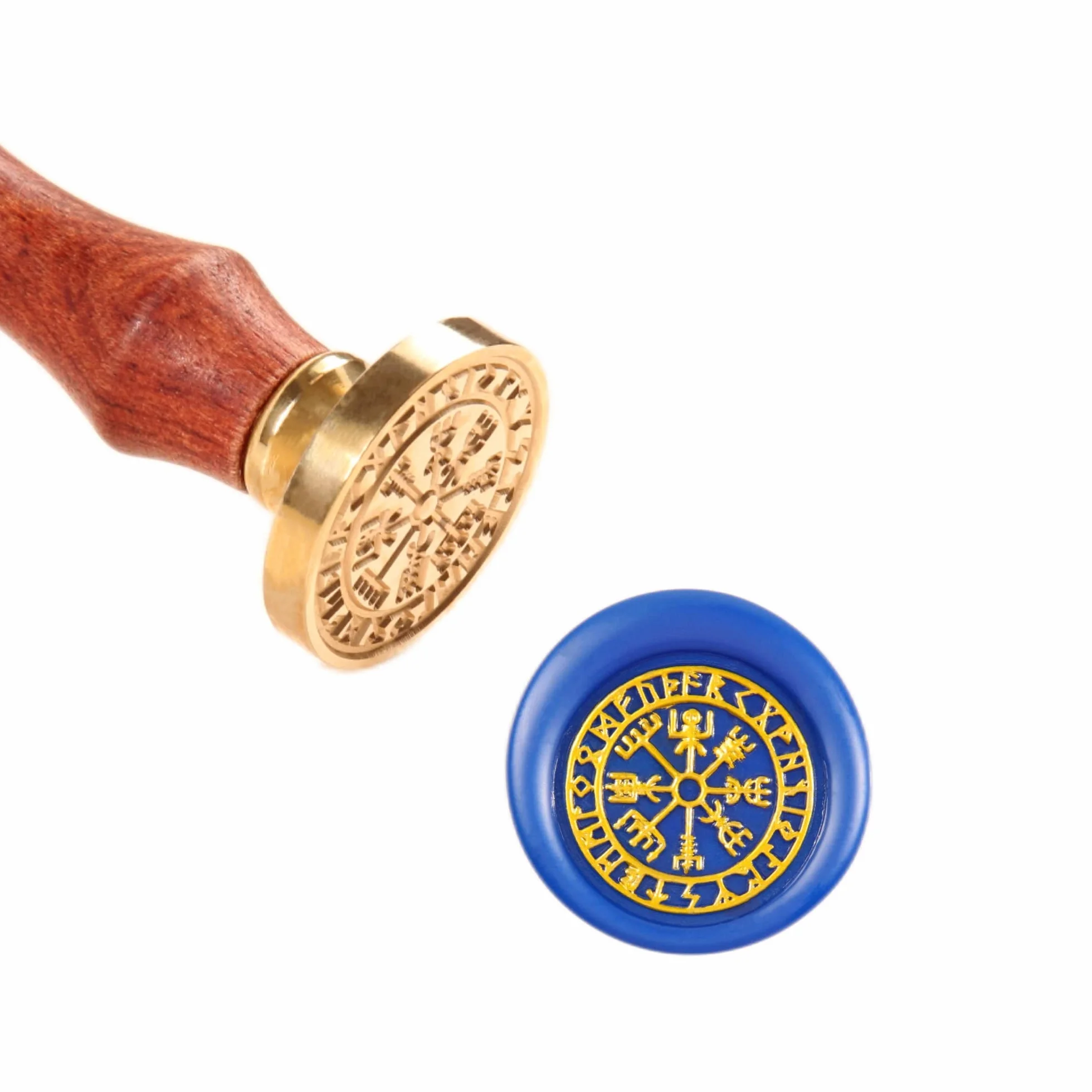 Vegvisir - Sellos de cera de brújula vikinga para sellado de hechizos de runas nórdicas, 25 mm/1 pulgada, cabeza de sello original vintage con mango de madera