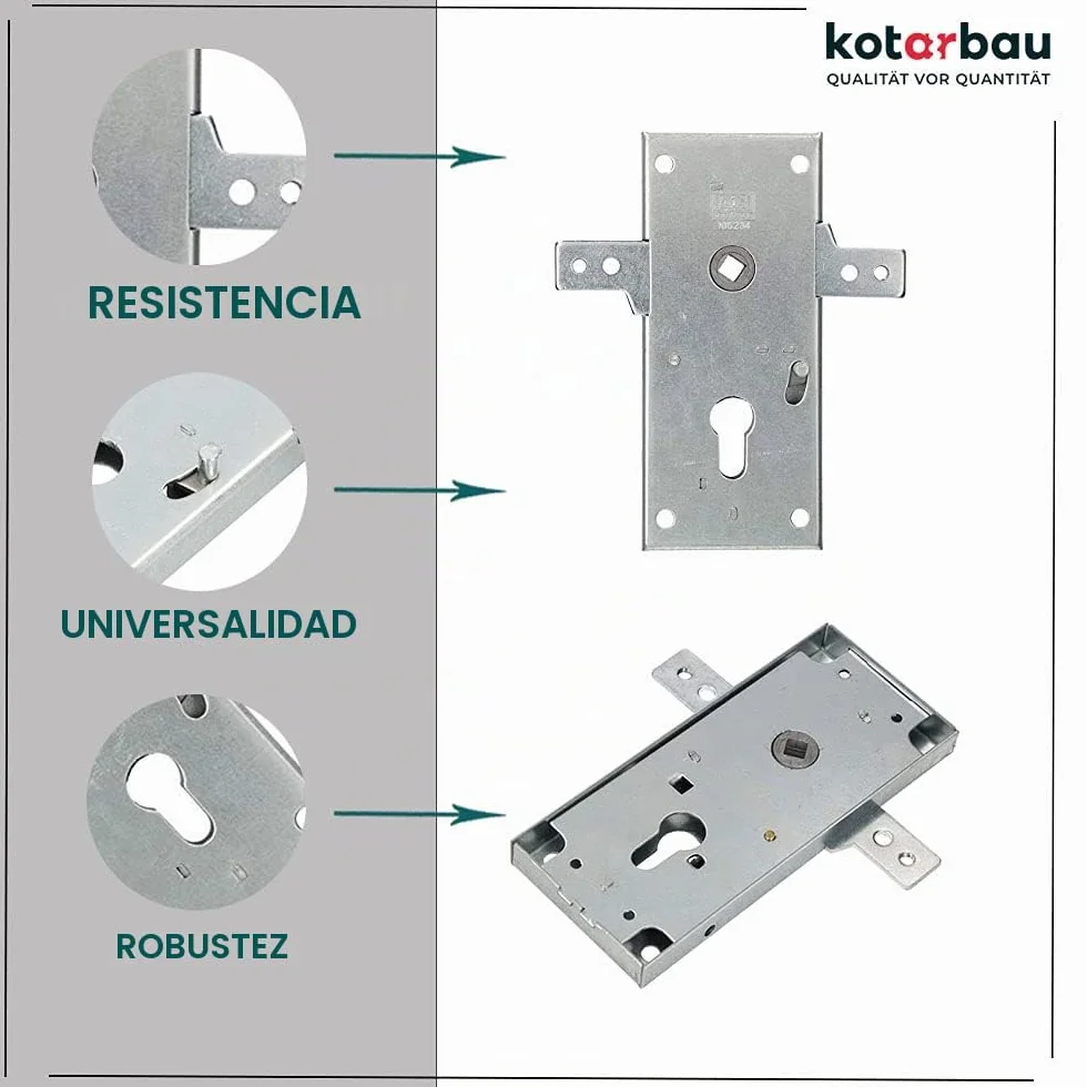 KOTARBAU® Cerradura para puertas de garaje batientes, puertas de entrada a almacenes, rejas, Cerradura de embutir, Cerradura para puertas y portones 60 mm, Cerradura para portones y puertas de acceso