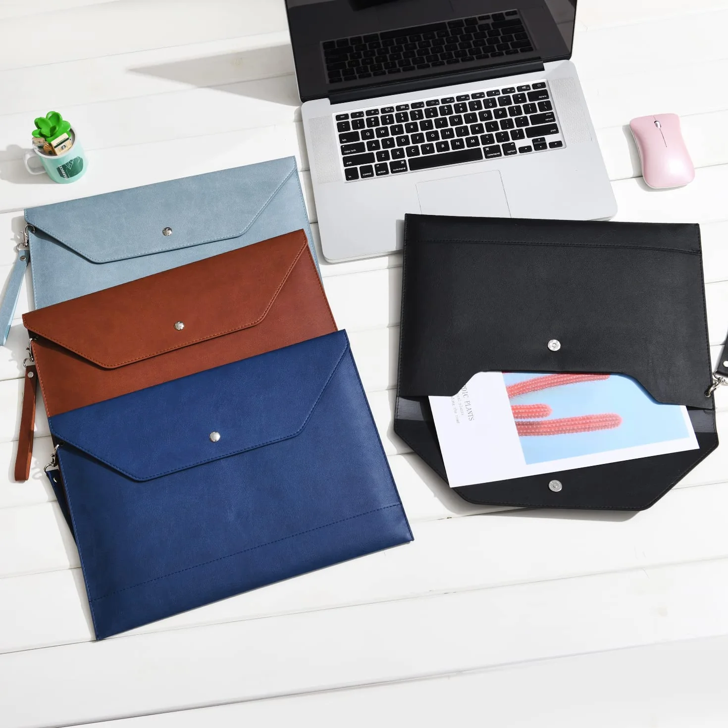Wonderpool A4 Funda de PU Cuero Sobres Archivos con Bolsillos Internos Organizador Multifunción (Negro)
