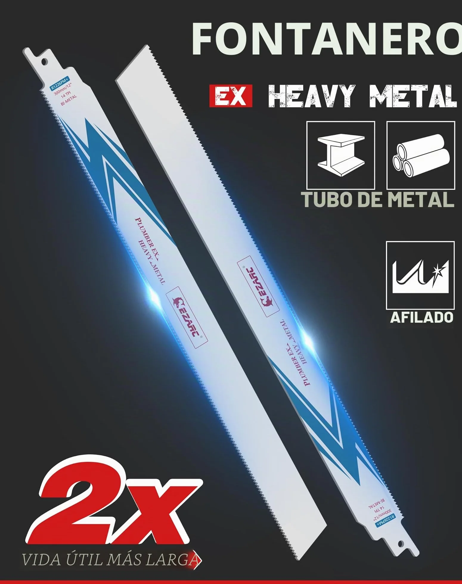 EZARC Hojas de sierra sable Bimetálica Cobalt 300mm 14TPI 5 piezas