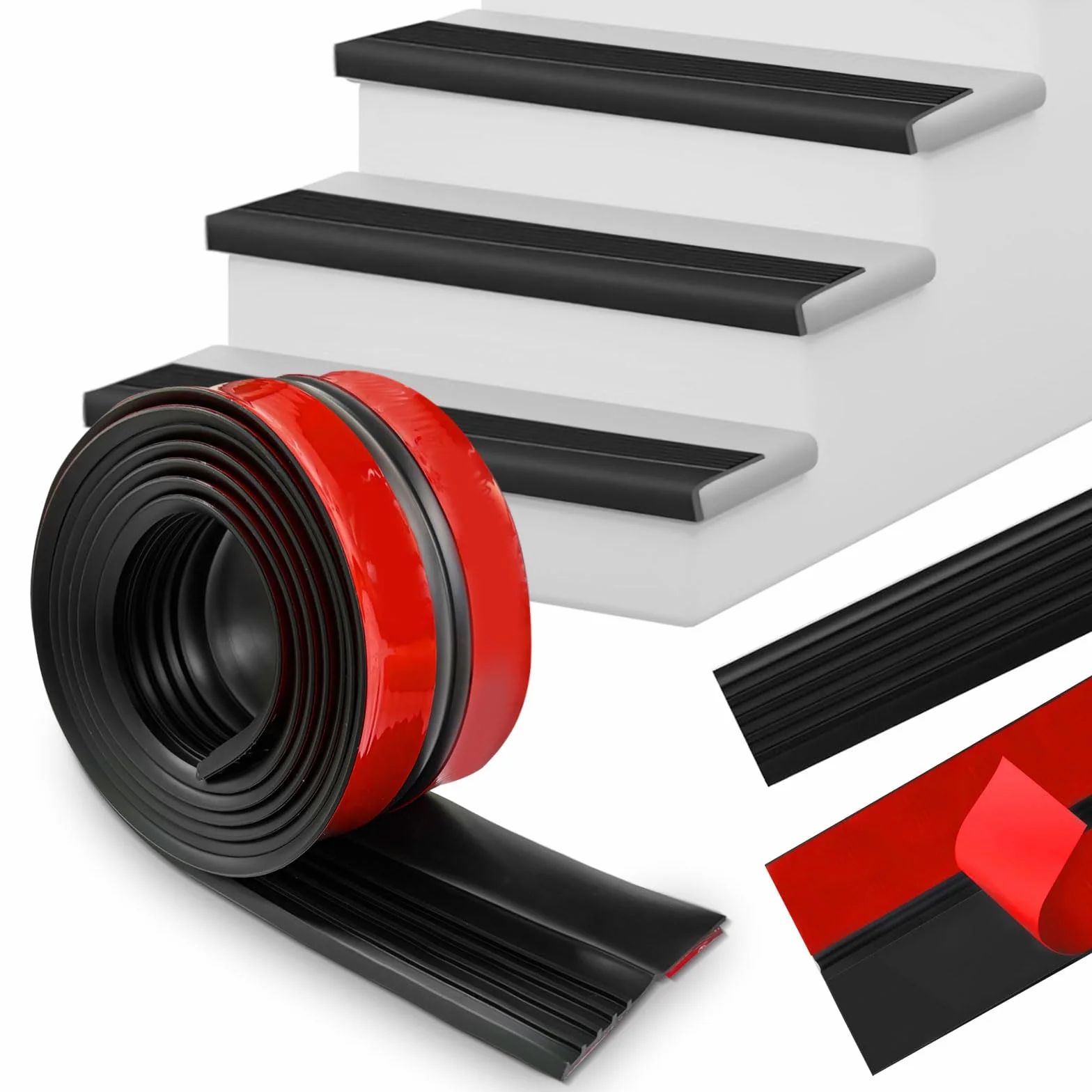 Perfil autoadhesivo para bordes de escaleras, 1 m, antideslizante, para exteriores e interiores