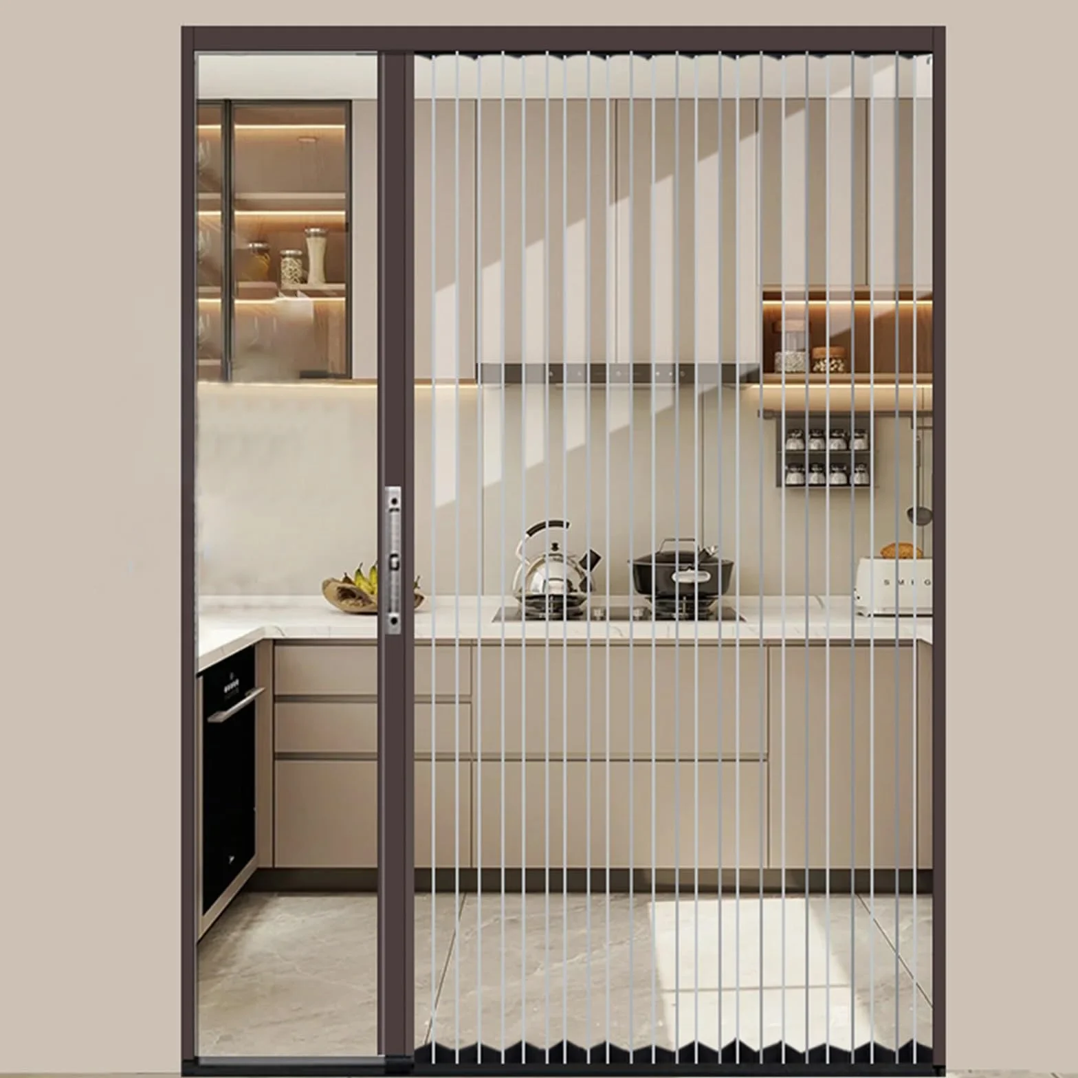 Puerta Corredera Plegable Puerta Plegable De Acrílico Transparente Con Marco De Aluminio, Puerta Corrediza Tipo Acordeón, Puertas Interiores Para Entrada, Puerta Plisada Transparente Con Cerradura(Bro