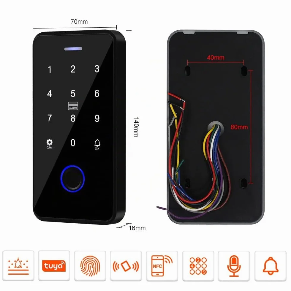 Fusyuly NFC Bluetooth Tuya Control de Acceso Teclado RFID IP68 Impermeable 13,56MHz Sistema de Huellas Dactilares Biométricas + Clave 10pcs