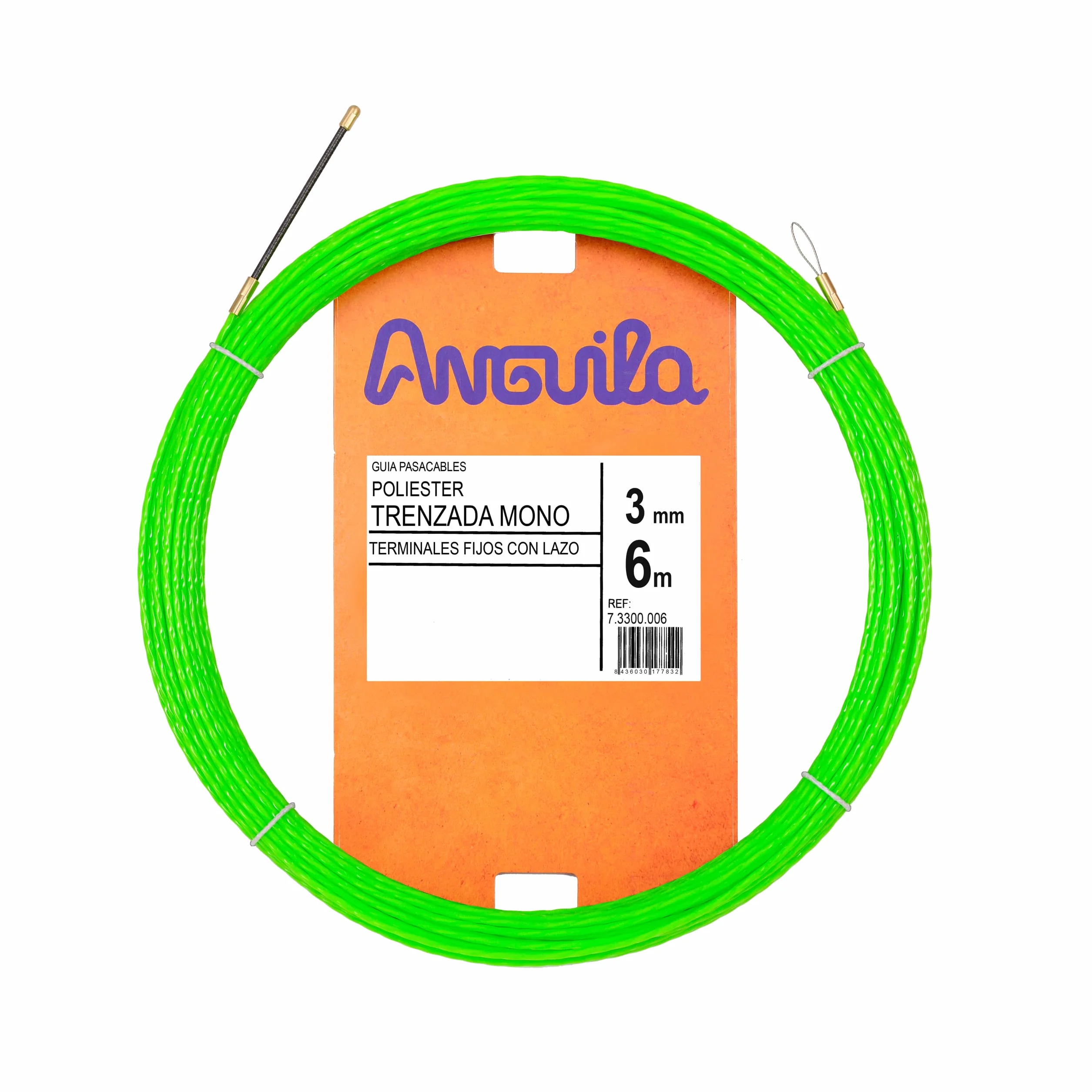 Anguila Max 7.3300.006 Guía pasacables Especial Tubos Poliéster Trenzada Monofilamento 3mm 6 Metros y terminales Fijos con Lazo, Verde