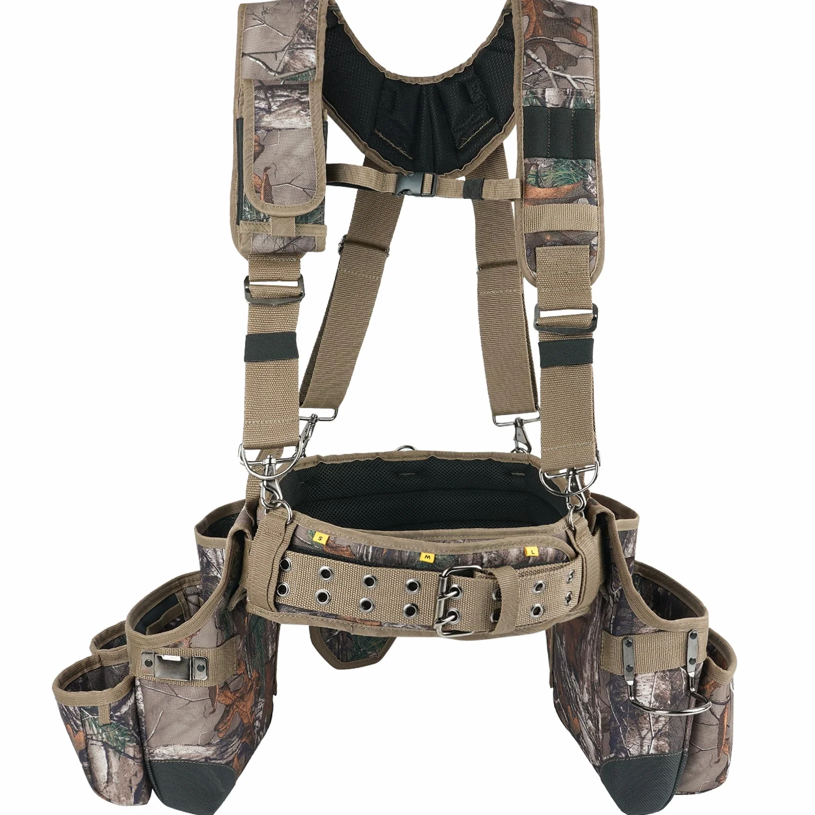 MELOTOUGH - Cinturón de herramientas con camuflaje y tirantes Bolso de herramientas con camuflaje y tirantes Combinación de peine, delantal, cinturón de herramientas, bolsa de herramientas para
