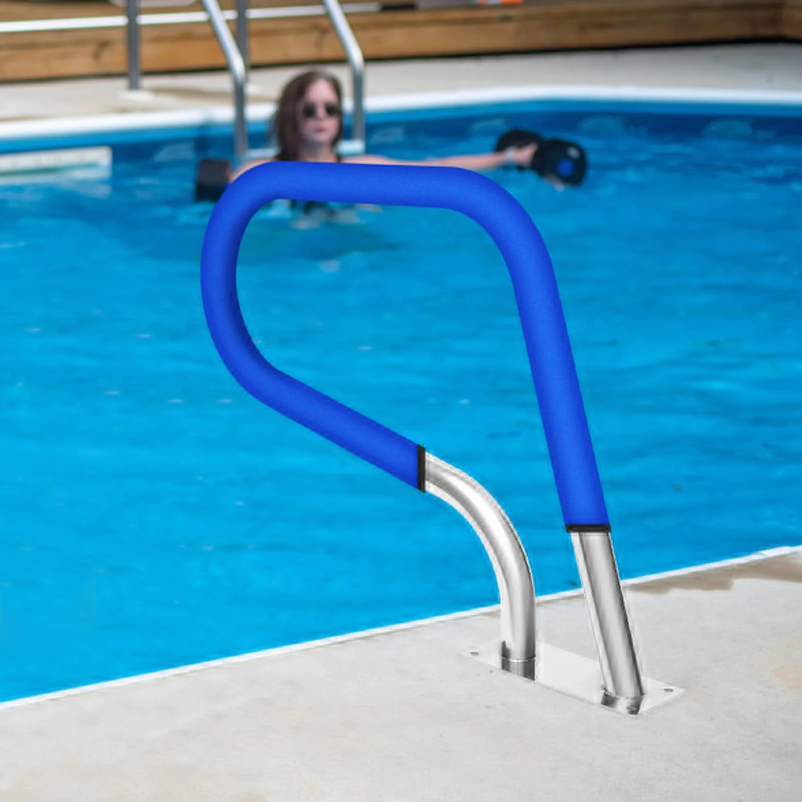 Pasamanos de piscina de acero inoxidable 304, mango estable con cubierta de neopreno, ayuda de entrada de hasta 120 kg, para piscinas interiores y exteriores
