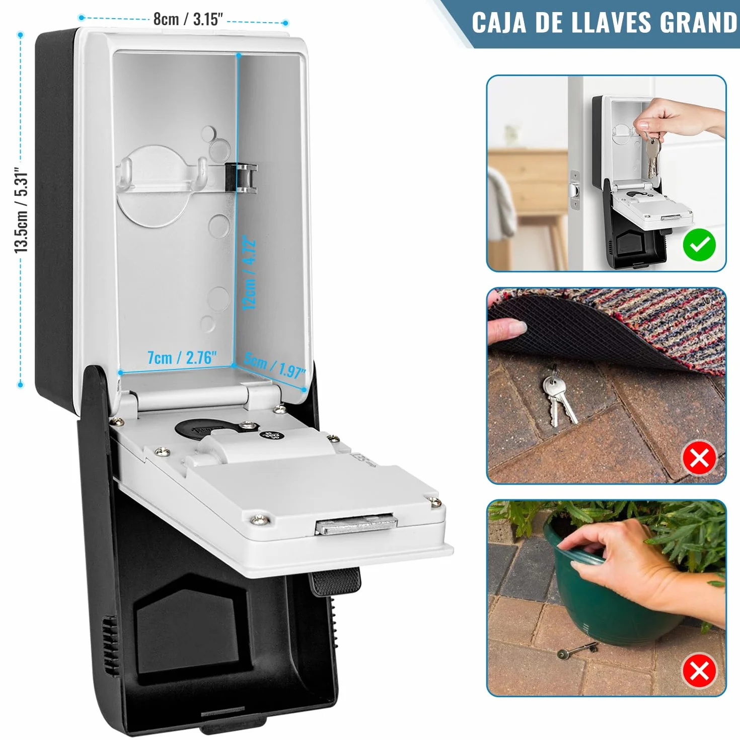 Caja de Seguridad para Llaves Exterior Caja Fuerte para Llaves Impermeable Lluminada Caja de Llave con Codigo 4 Dígitos Caja de Bloqueo para Llave para Hogar Garaje Escuela
