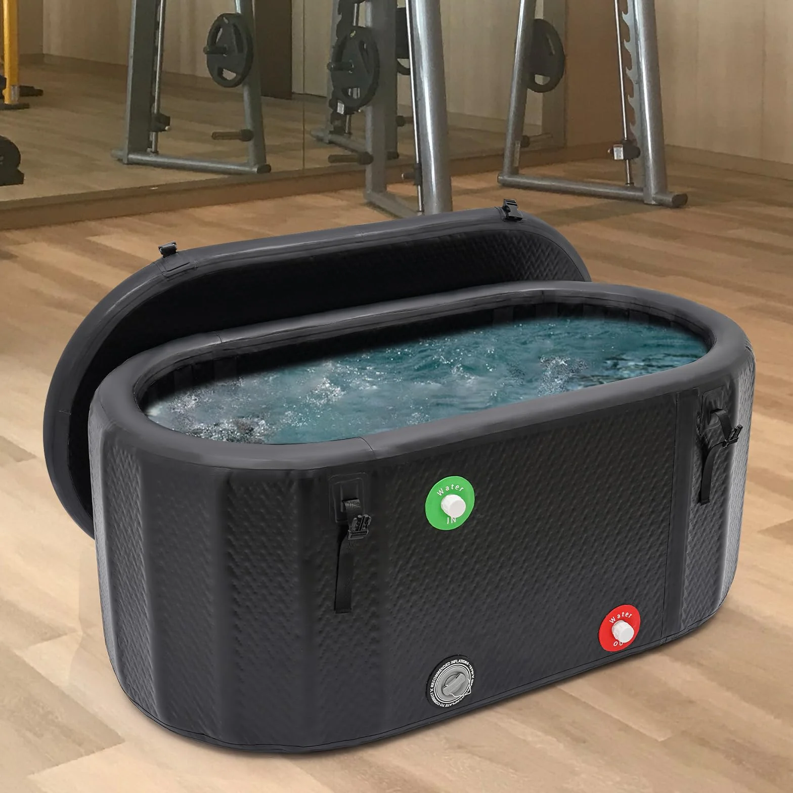 Bañera de hielo inflable de 370 litros, dimensiones 150 x 80 x 67 cm, bañera de hielo ovalada para adultos, adecuada para terapia de frío en atletas y campamentos de verano