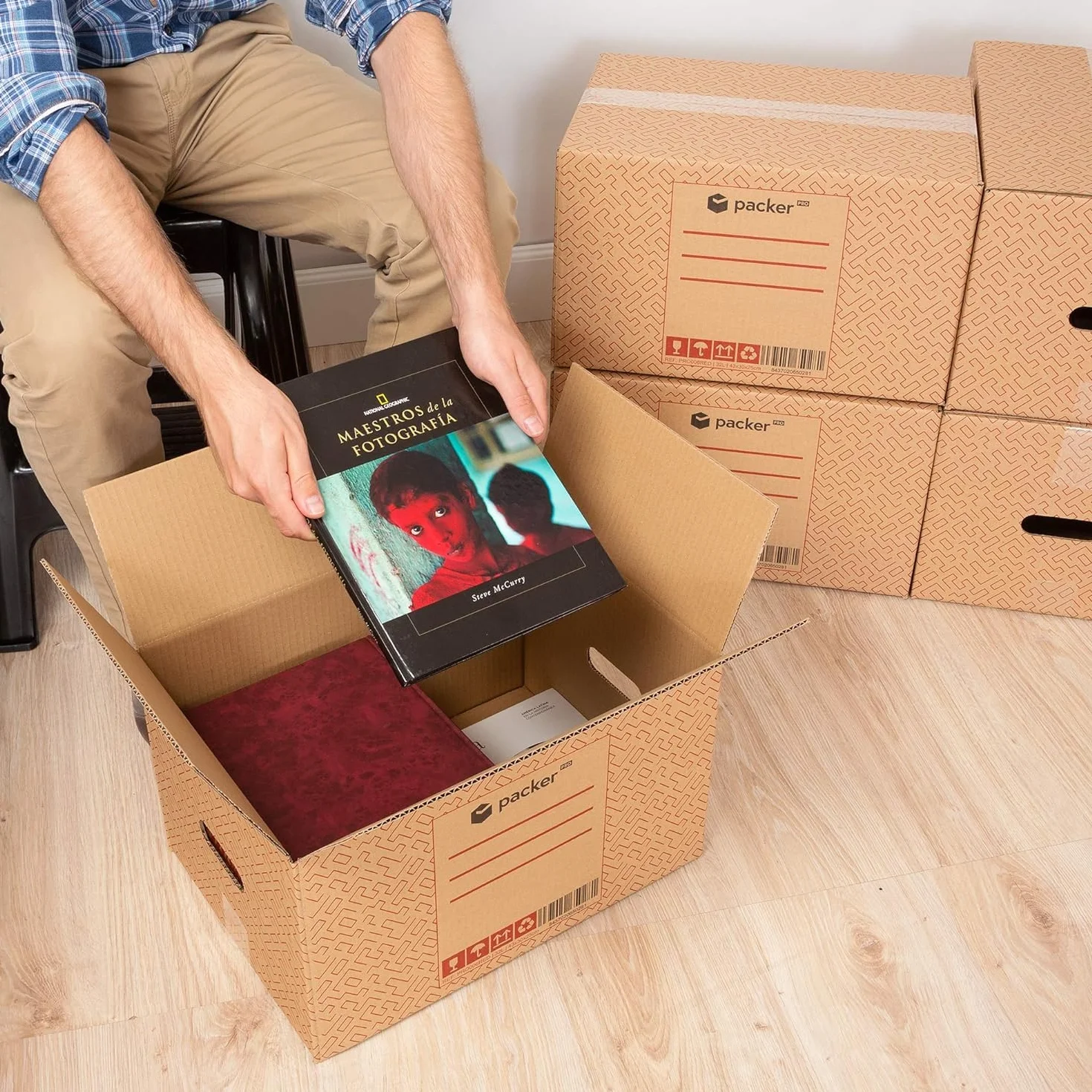 Packer PRO Pack 10 Cajas Carton para Mudanzas y Almacenaje con Asas 430x300x250mm
