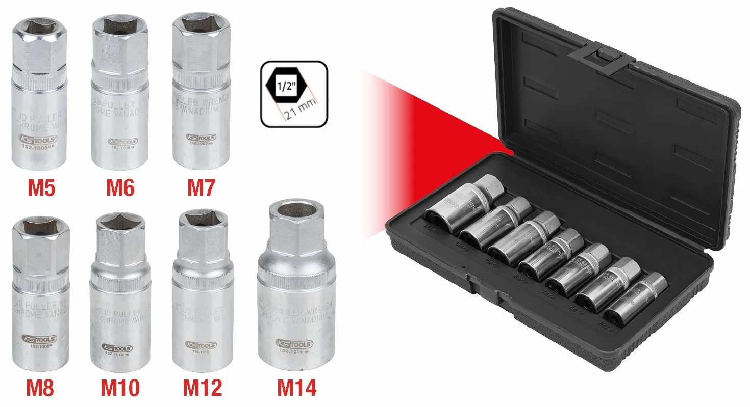 KS Tools 152.1101 - Pack de 7 piezas con extractores de espárragos (tamaño: 1/2")