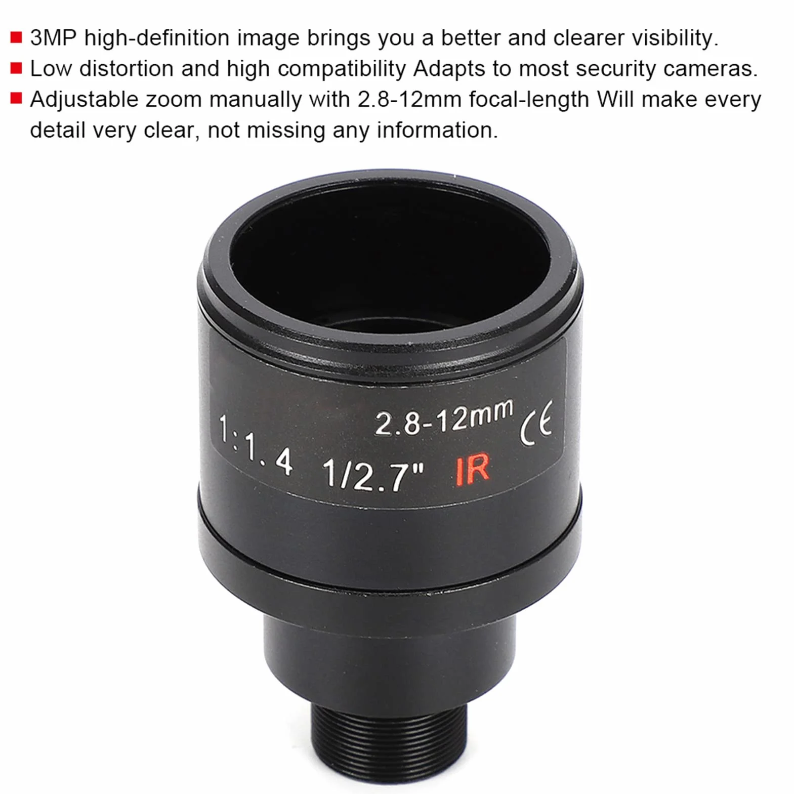 Lente de Placa CCTV, Zoom Ajustable Manualmente con Lente de Cámara de Seguridad de Longitud Focal de 2,8-12mm, Interfaz de Montaje M12, Lente HD de 3MP