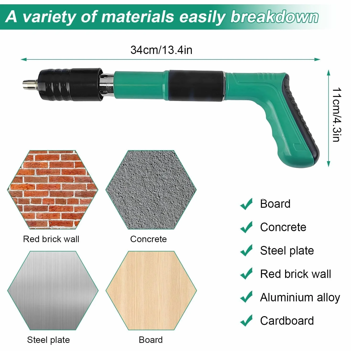 Pistola de Clavos para Hormigon Neumatica, Clavadora Hormigon, Nail Gun, Pistola de Impacto Clavos con 10 Clavos Redondos - para Acero y Concreto - Fácil de Usar