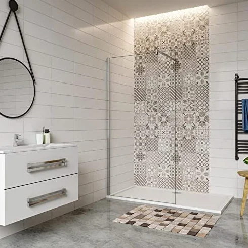 Mampara ducha Panel Pantalla Fija cristal 8mm templado para baño (130x200cm)