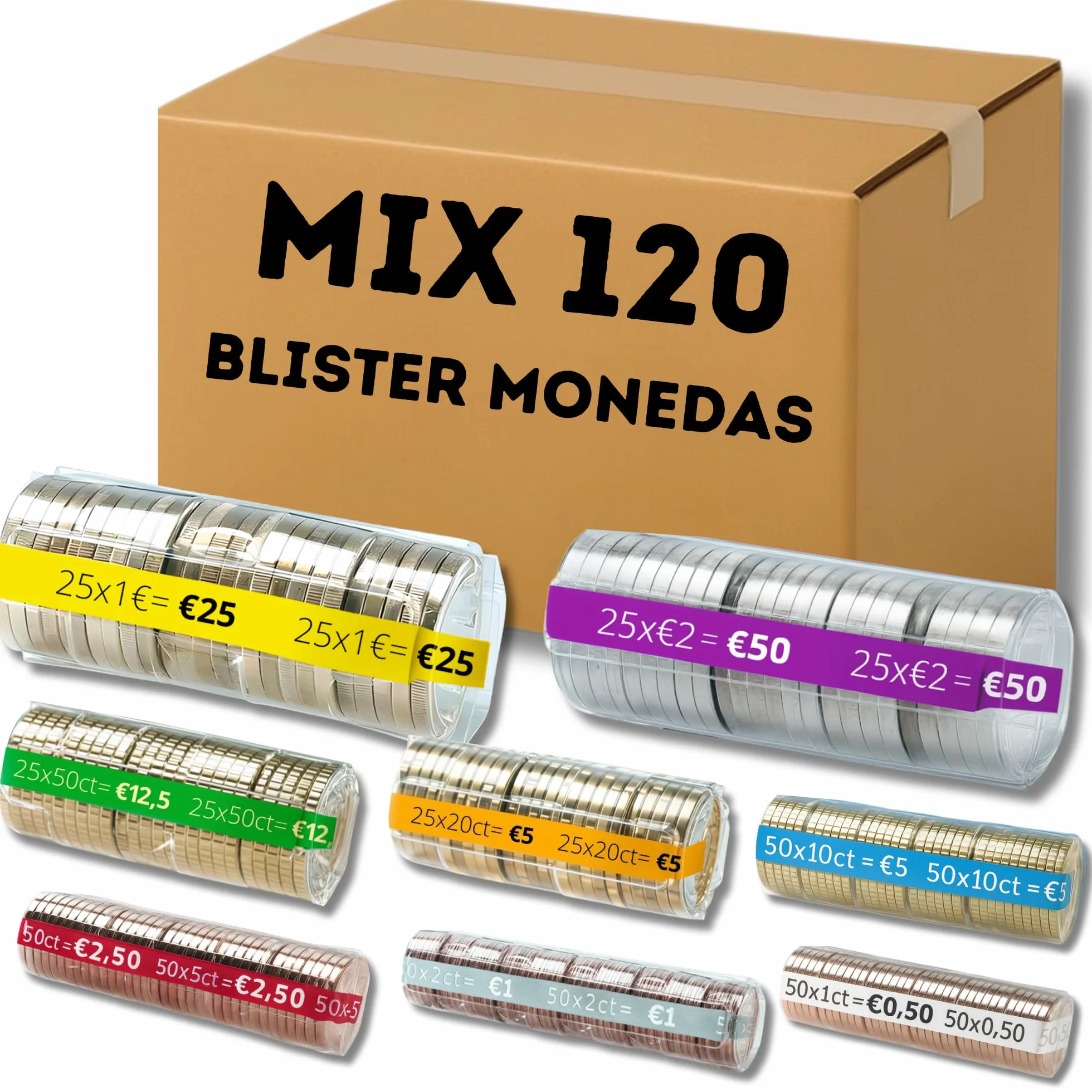 AF 120 Blister Monedas Mix 15 blister 1,2,5 centimos 15 Blister 2 Euros 15 Blister 1 Euro 50cent 20cent 10cent