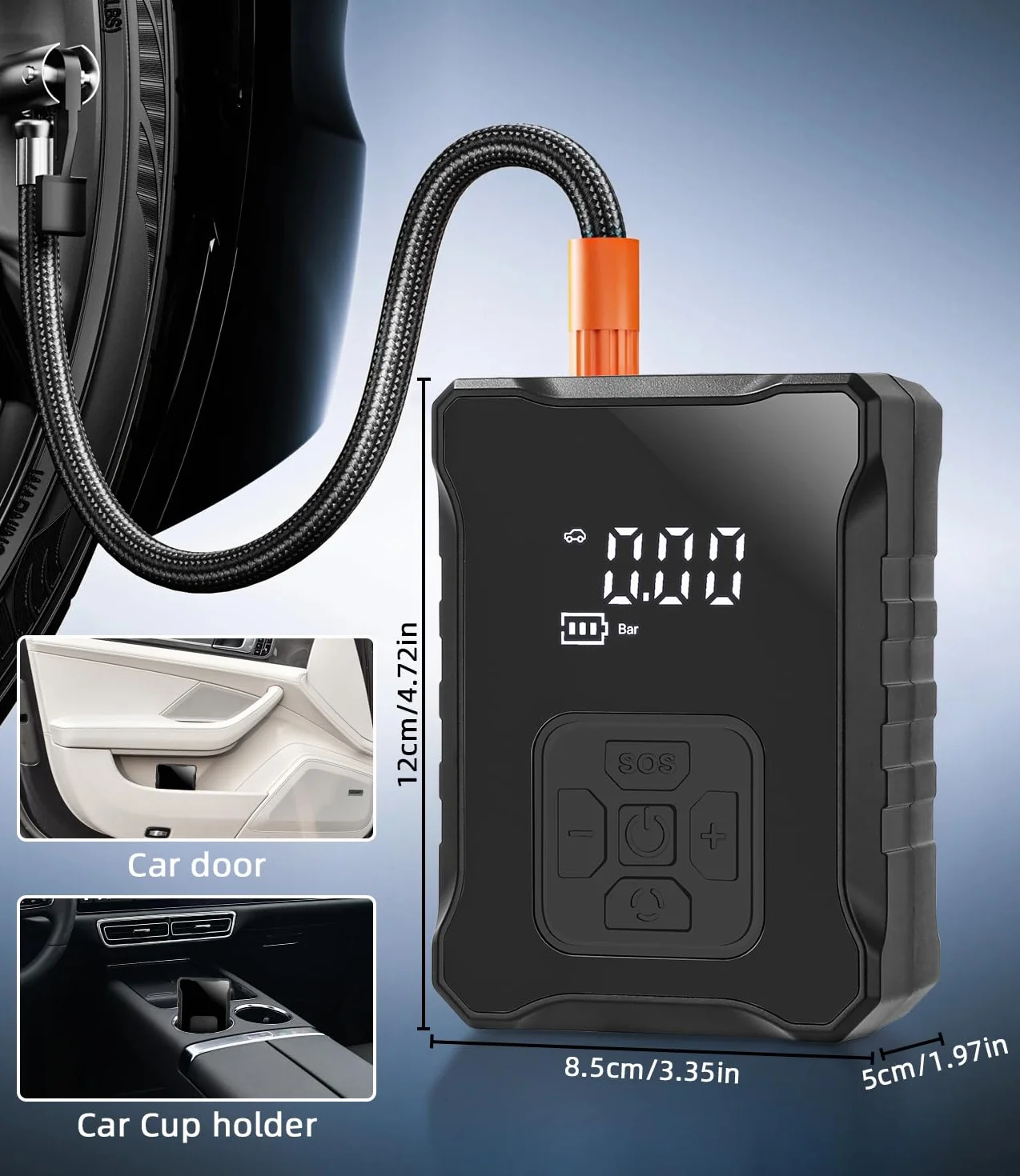 Hinchador de aire eléctrica, mini compresor de aire de 150 PSI Bomba de bicicleta eléctrica con pantalla LED digital Luz LED Compresor de batería de 3600 mAh para automóvil, bicicleta, motocicleta, b