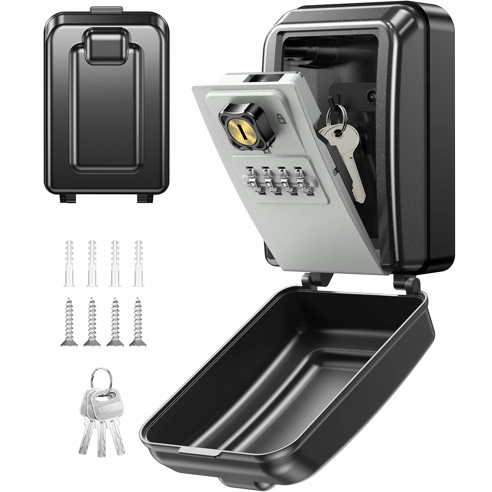 Mohard Cajetin Llaves con Codigo, Caja Llaves Pared de Seguridad con Llave Reconfigurable y Combinación de 4 Dígitos, Caja Fuerte Llaves Exterior Impermeable & Gran Capacidad para Hogar Oficina Garaje