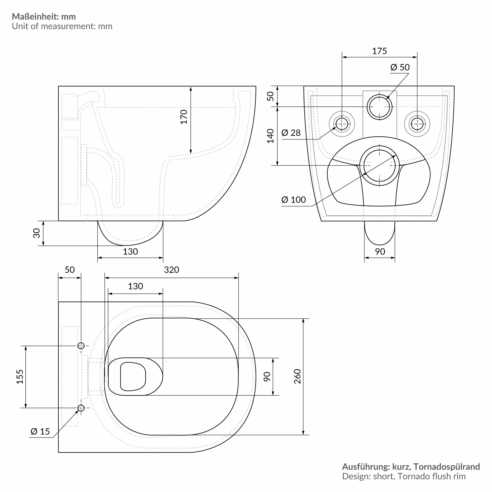 LuxeBath WC Suspendido Blanco Brillante de Cerámica sin Borde, Inodoro Colgante Corto de 49cm con Nanorecubrimiento, Descarga Profunda de Tornado para Baño Estilo modenro, Wáter con Asiento Extraíble