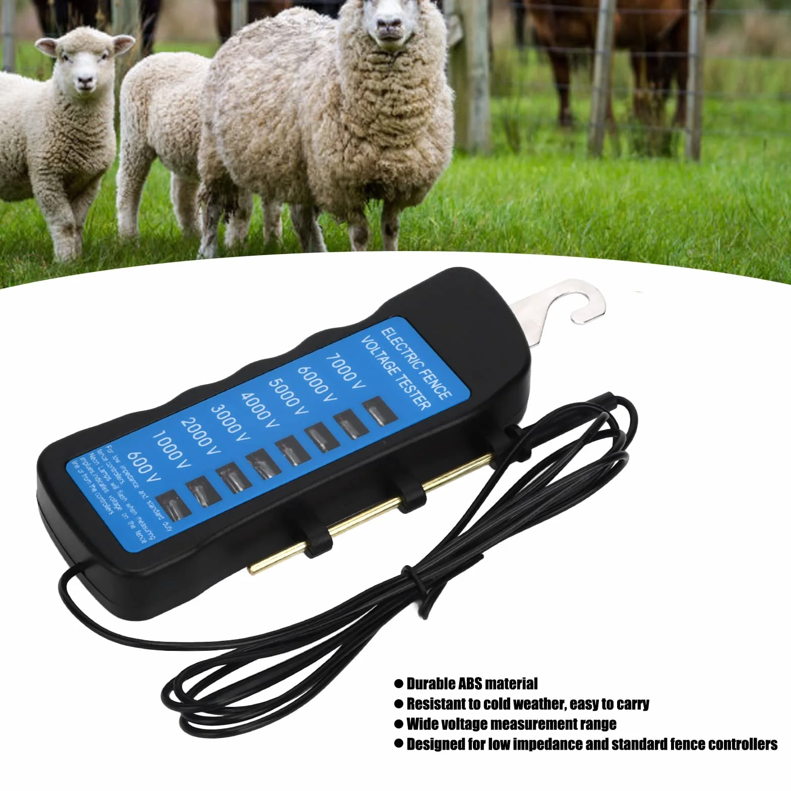 Yosoo Health Gear Probador de Cercas Eléctricas Portátil, Medidor de Voltaje 600-7000V, Detector de Fallas para Ganado y Agricultura