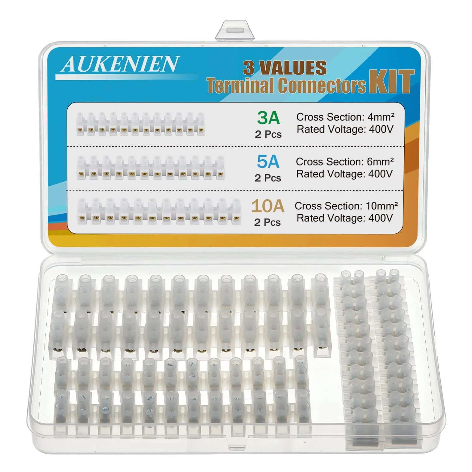 AUKENIEN Clemas Electricas 3 Valores 6 Piezas 3A 5A 10A Regletas Cables Electricos Conexion 3 5 10 Amp Doble Fila Bloques de Terminales