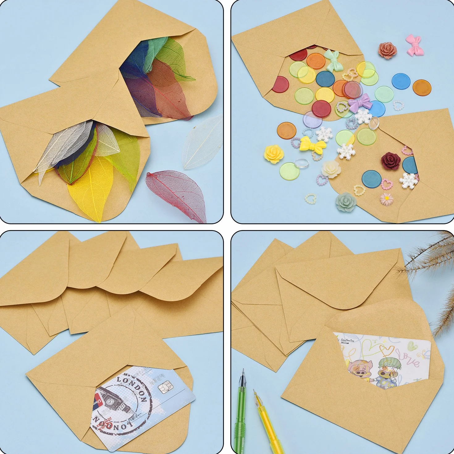 120 Piezas de Mini Sobres de Kraft Sobres de Tarjeta de Regalo Sobre de Tarjeta de Boda Fiesta Oficina Sobres de Aleta Clásica de Piezas Pequeñas, 4,4 x 3 Pulgadas