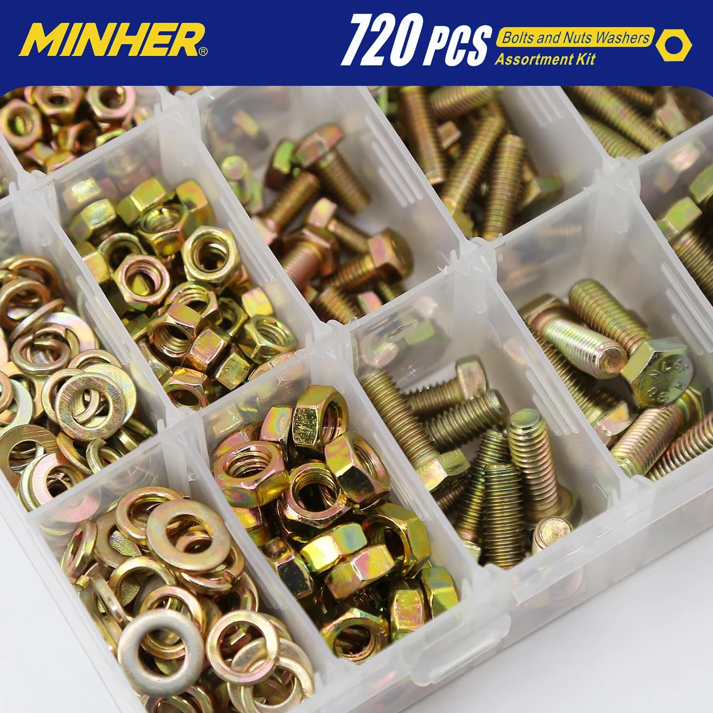 M4 M5 M6 720 Piezas de Tornillos Hexagonales y Juego de Tuercas y Arandelas, Acero Aleado Galvanizado de Grado 8,8