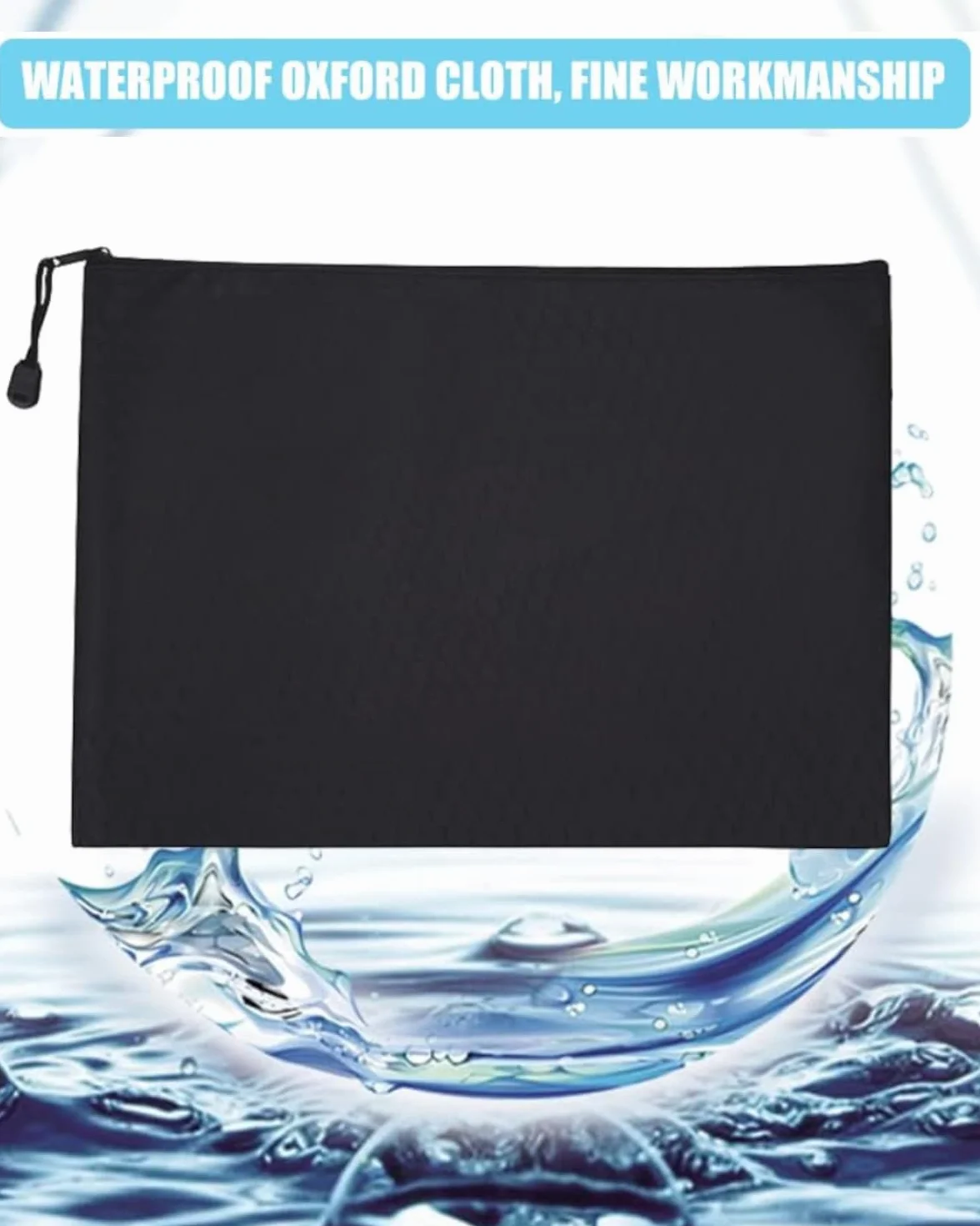 Bolsa Dinero con Cremallera Impermeable Oxford 24x18 cm Negra
