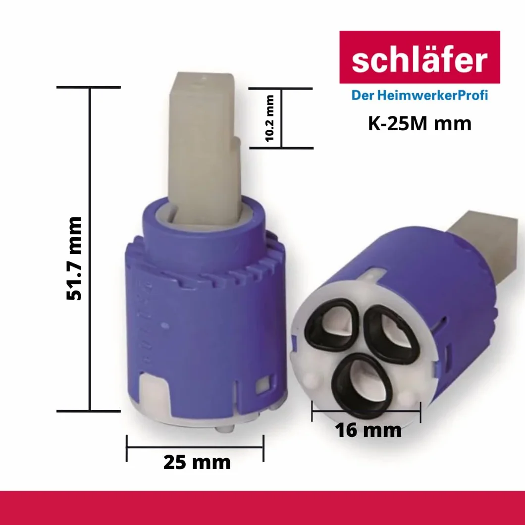 Schläfer 480039 | Cartucho de grifo mezclador de 25 mm, cartucho de repuesto de cerámica baja con 2 patas, para grifos mezcladores monomando de cocina, baño, ducha y bañera