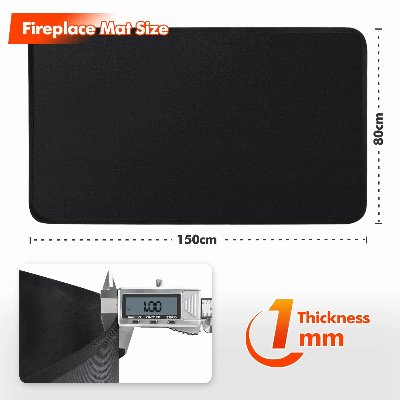 Alfombra antifuego, alfombra ignífuga, ignífuga para estufa de leña, chimenea, interior y exterior, protege los suelos y alfombras de chispas, 150 x 80 x 0,1 cm, color negro