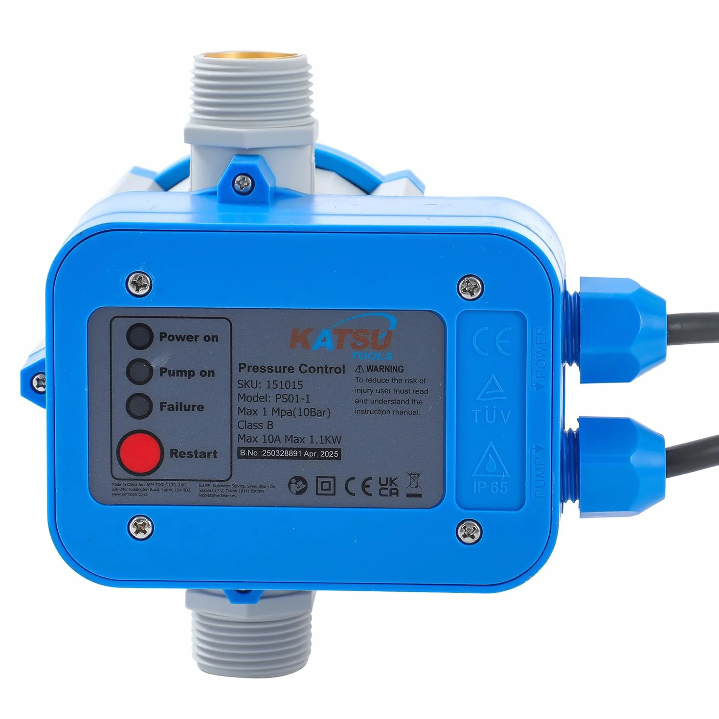 KATSU Automática Interruptor de Control de Presión de Bomba de Agua, Controlador de Presión Electrónico para Bombas Vortex y de Jardín, Bomba de Agua Limpia 151015