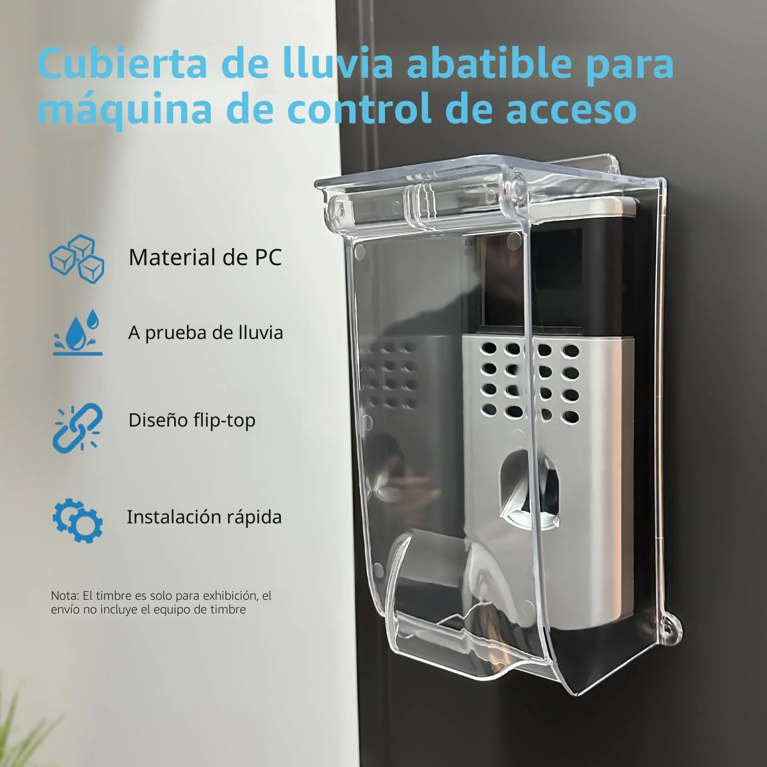 Cubierta Transparente para Timbre con Tapa abatible contra la Lluvia, protección contra la Intemperie, Cubierta de Control de Acceso con Huellas Dactilares, Compatible con Timbre con Video/b