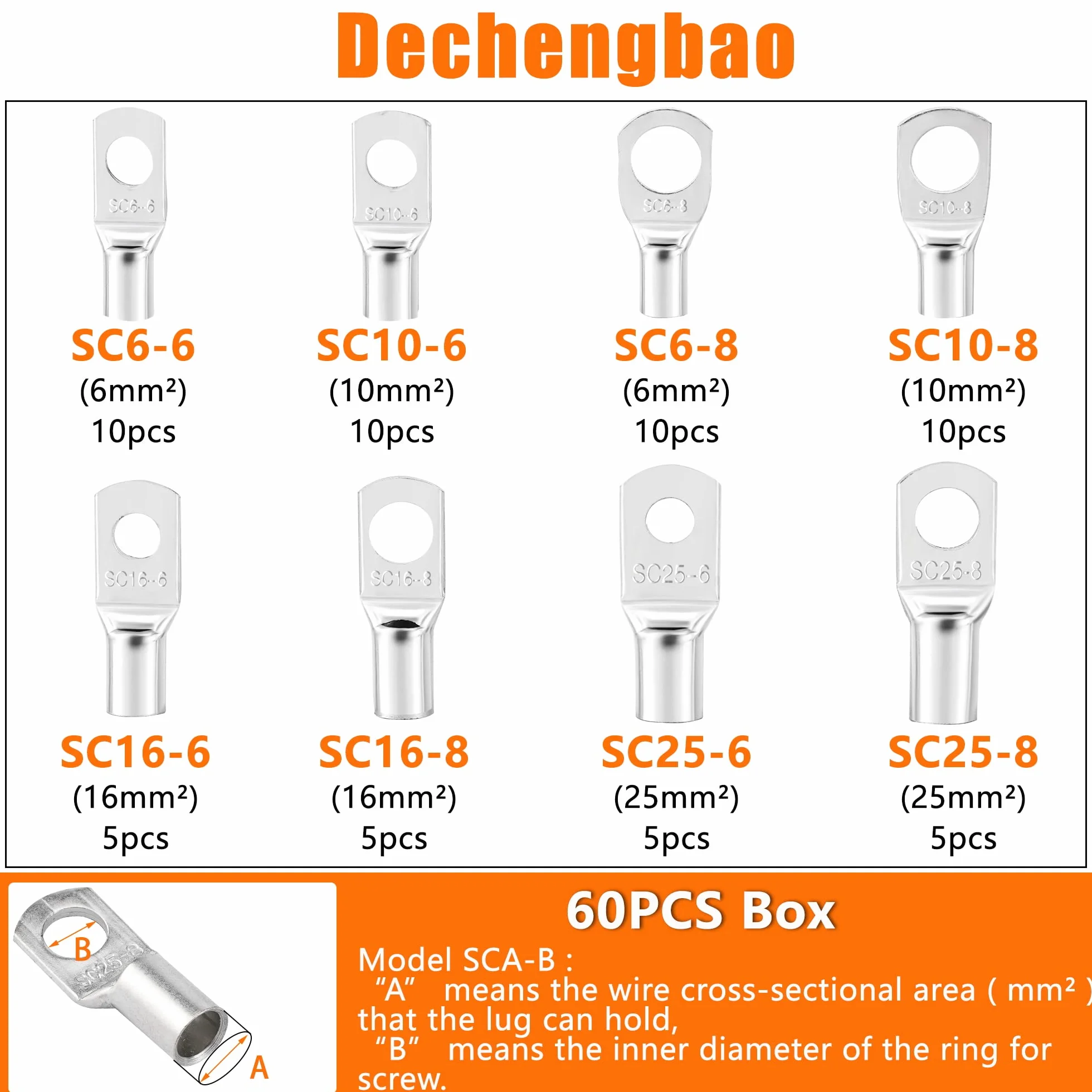 HX-50B - Herramientas de crimpado de lengüeta de cable de batería, alicates manuales para electricista de 6 a 50 mm² (AWG 8-1/0) con placa de metal gruesa y reforzada (HX50B Crmper + 60 terminales de