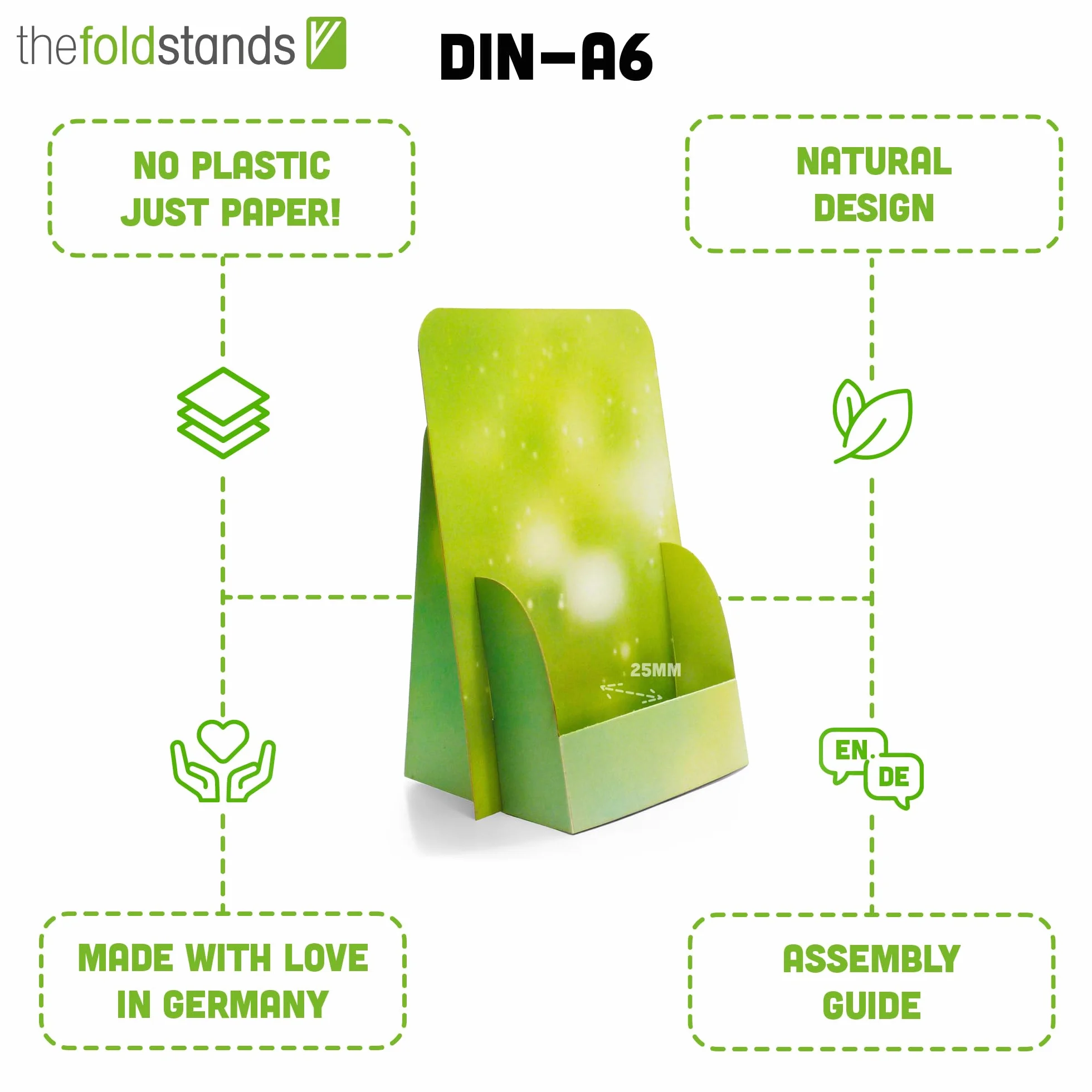 Green Design Soportes Plegables para Folletos DIN A6 Flyer Vertical 14,8 x 21 cm Eco Cartón FSC